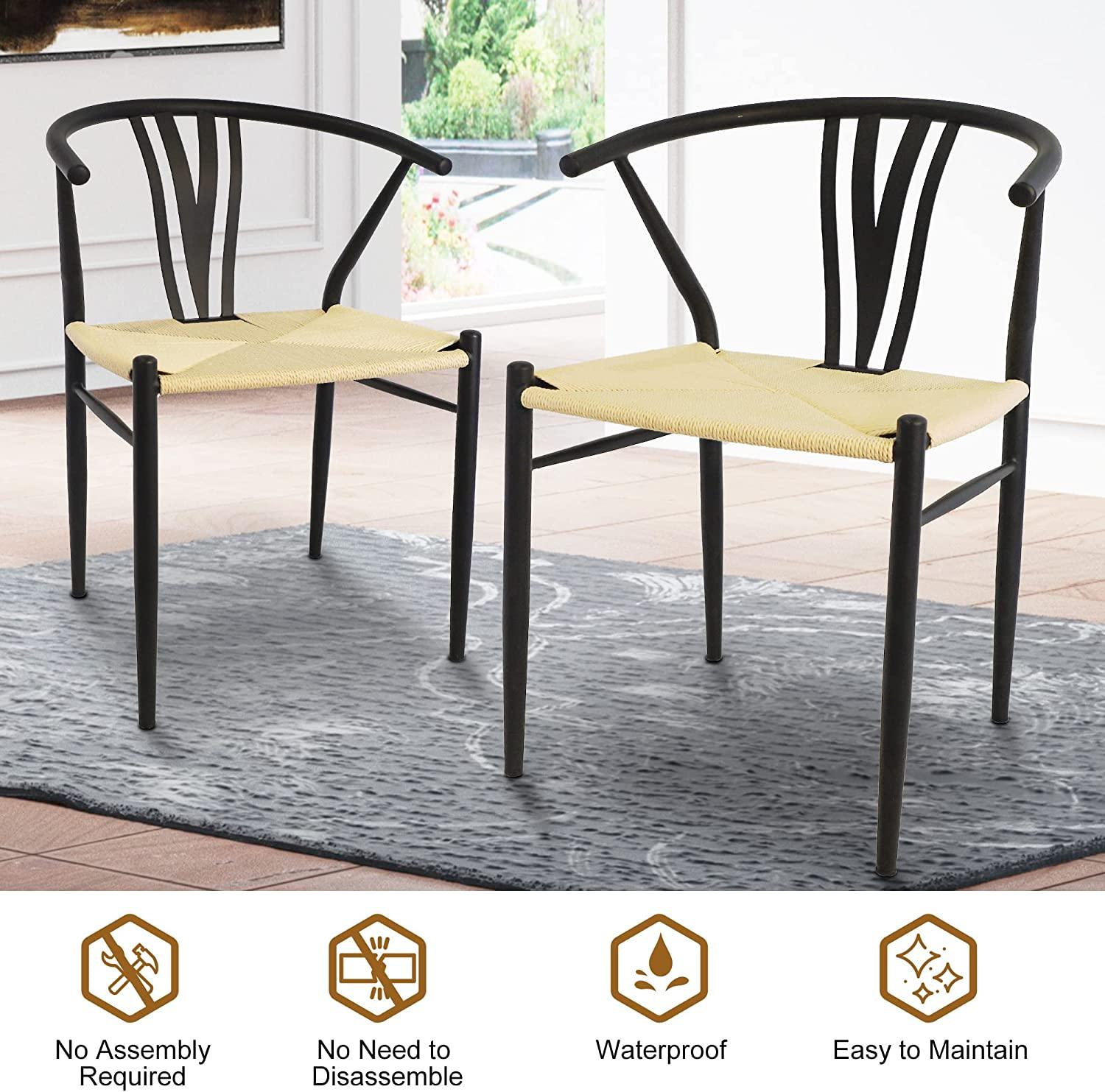 Set of 2 Mid-Century Modern Hand-Woven Paper Rattan Dining Side Chairs - Bosonshop