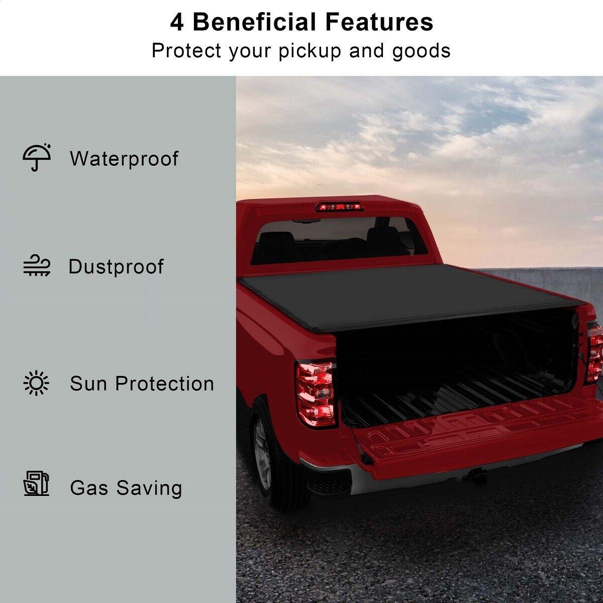 6.4Ft Roll Up Soft Tonneau Cover Truck Bed for 2002-2018 Dodge Ram 1500 - Bosonshop