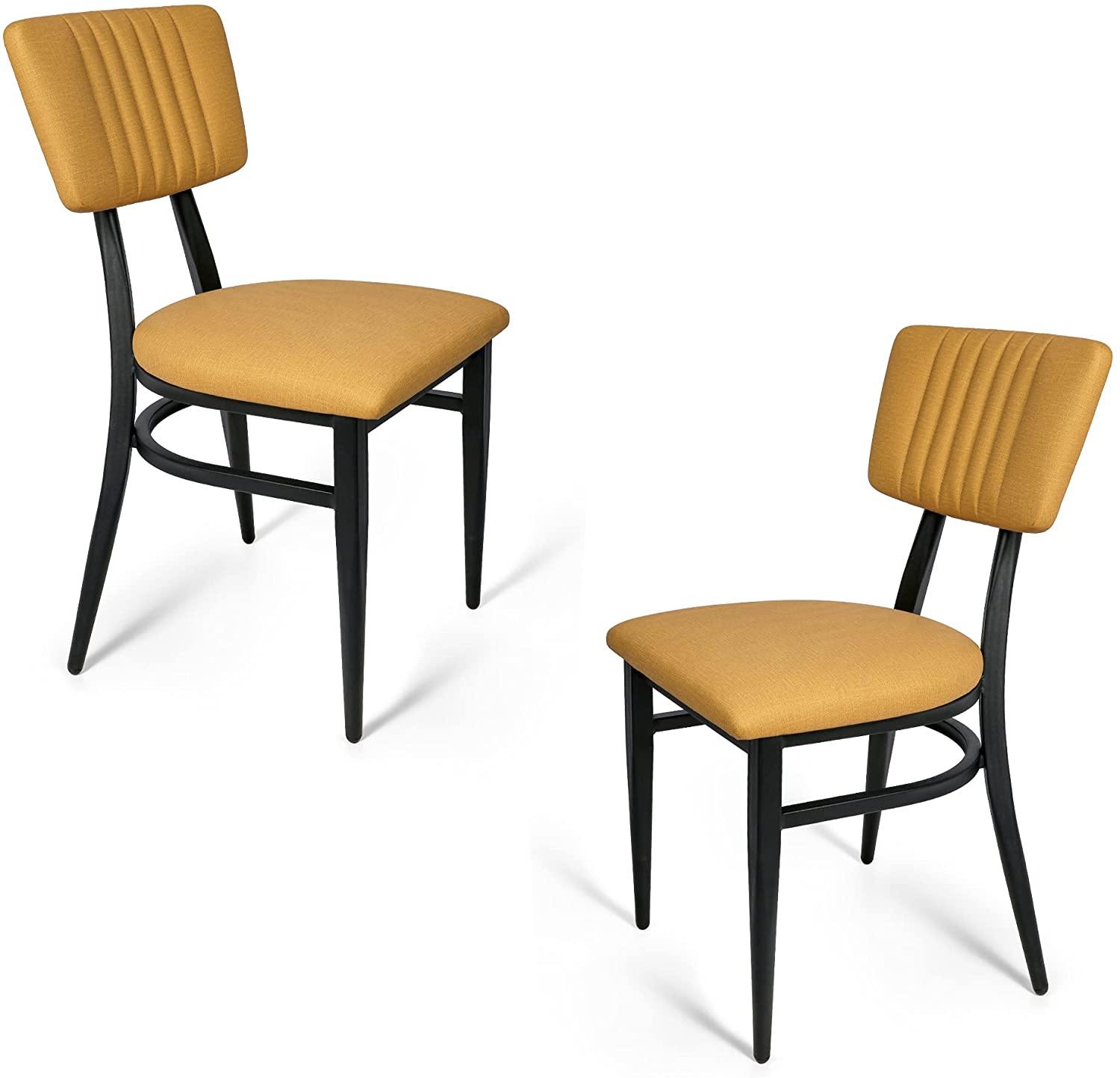 Set of 2 Mid-Century Modern Dining Room Chair with Cushion Metal Frame Classy Kitchen Side Chair for Pub Coffee Shop, Orange - Bosonshop