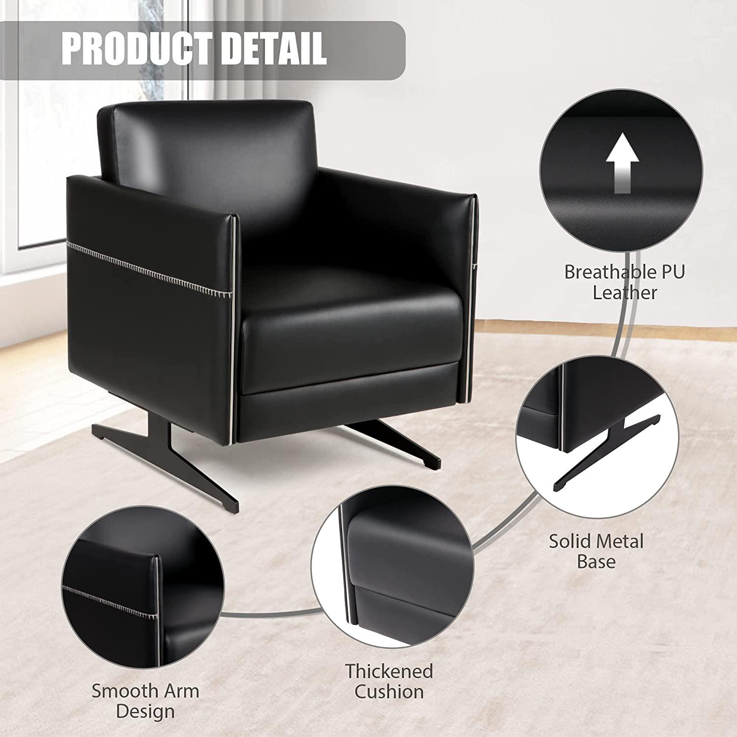 Modern Single Sofa Upholstered Faux Leather Accent Living Room Leisure Chair with Armrest, Black - Bosonshop