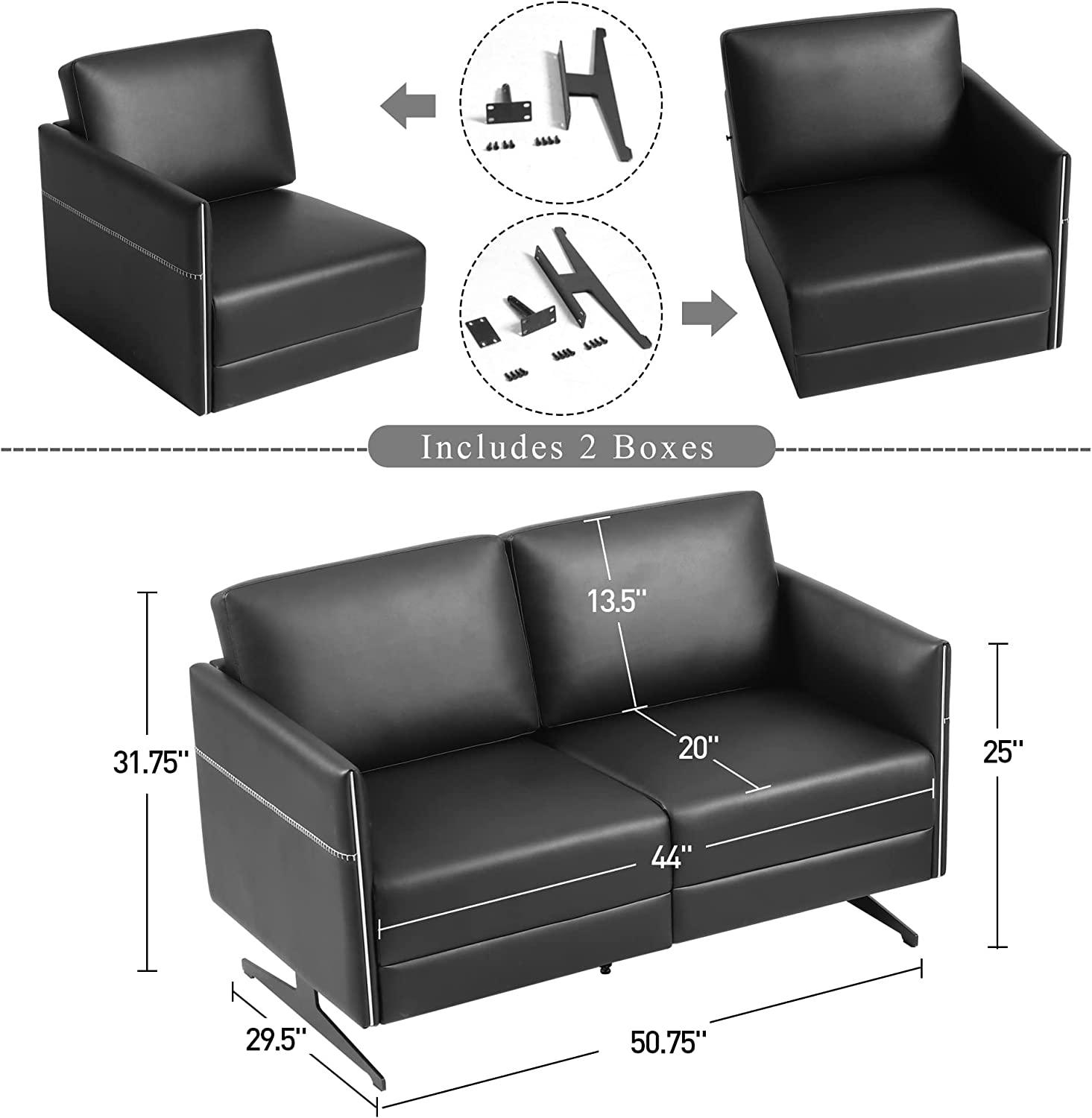 Accent Chair Loveseat Couch Sofa Upholstered Faux Leather Ergonomic Lumbar Support Cubic Waiting Room Reception Chair - Bosonshop