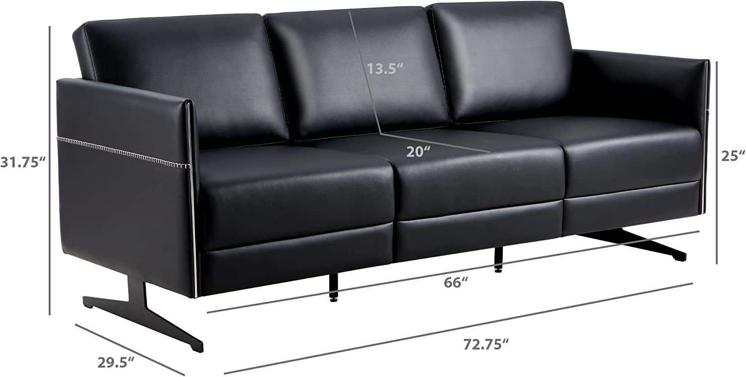 Modern Black Faux Leather Sectional 3 Seaters Sofa Couch Accent Arm Chair w/ Armrest & Comfy Cushion - Bosonshop