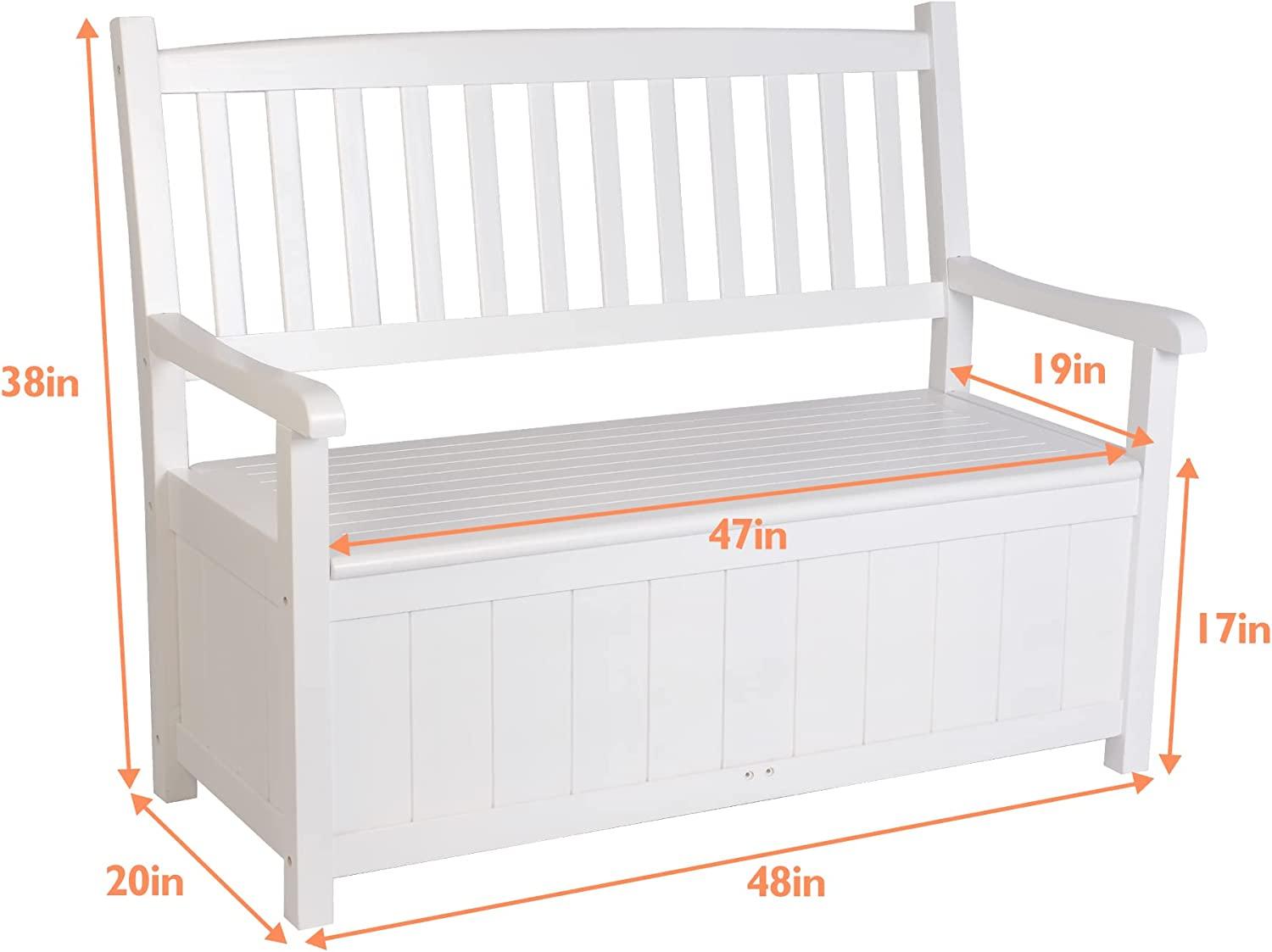 Outdoor Wooden Storage Bench with Large Deck Box for Patio Garden Porch, White - Bosonshop