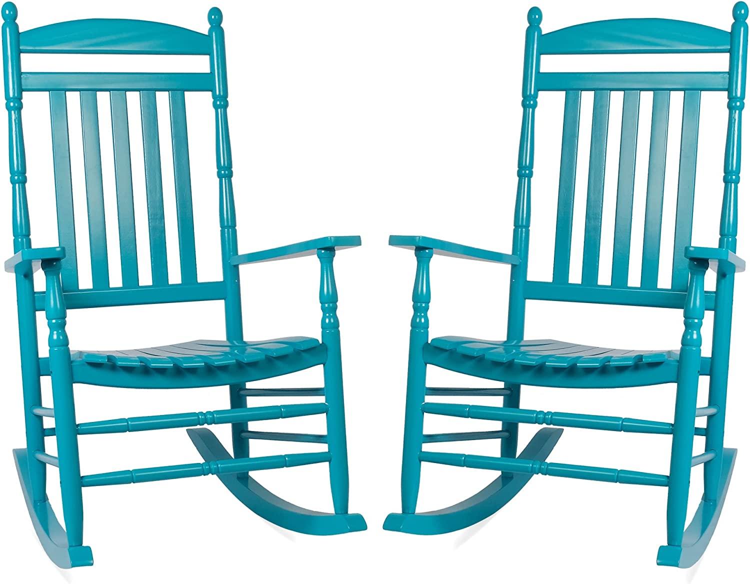 Set of 2 Outdoor Rocking Chairs, Outdoor Indoor Oversized Patio Rocker Chair High Back Rocker, Blue - Bosonshop