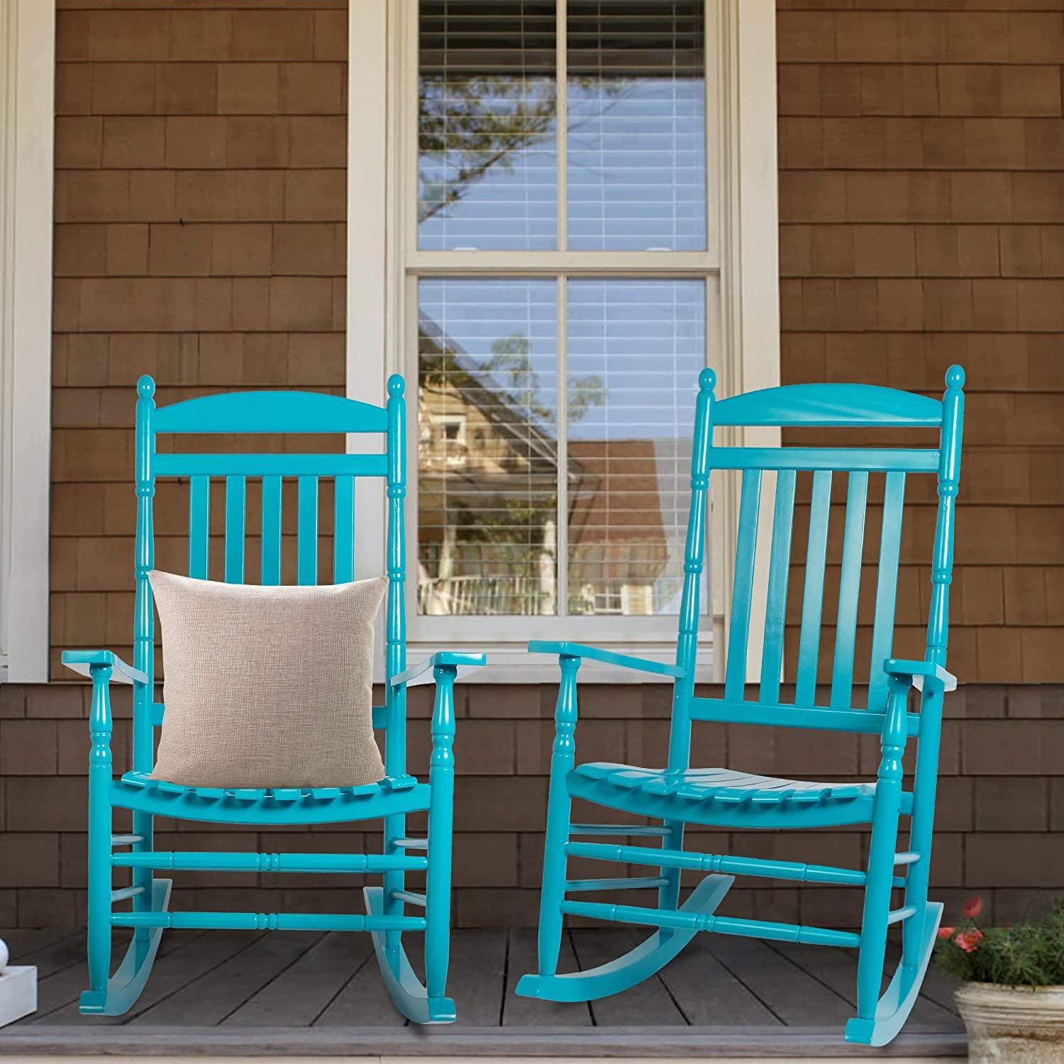 Set of 2 Outdoor Rocking Chairs, Outdoor Indoor Oversized Patio Rocker Chair High Back Rocker, Blue - Bosonshop