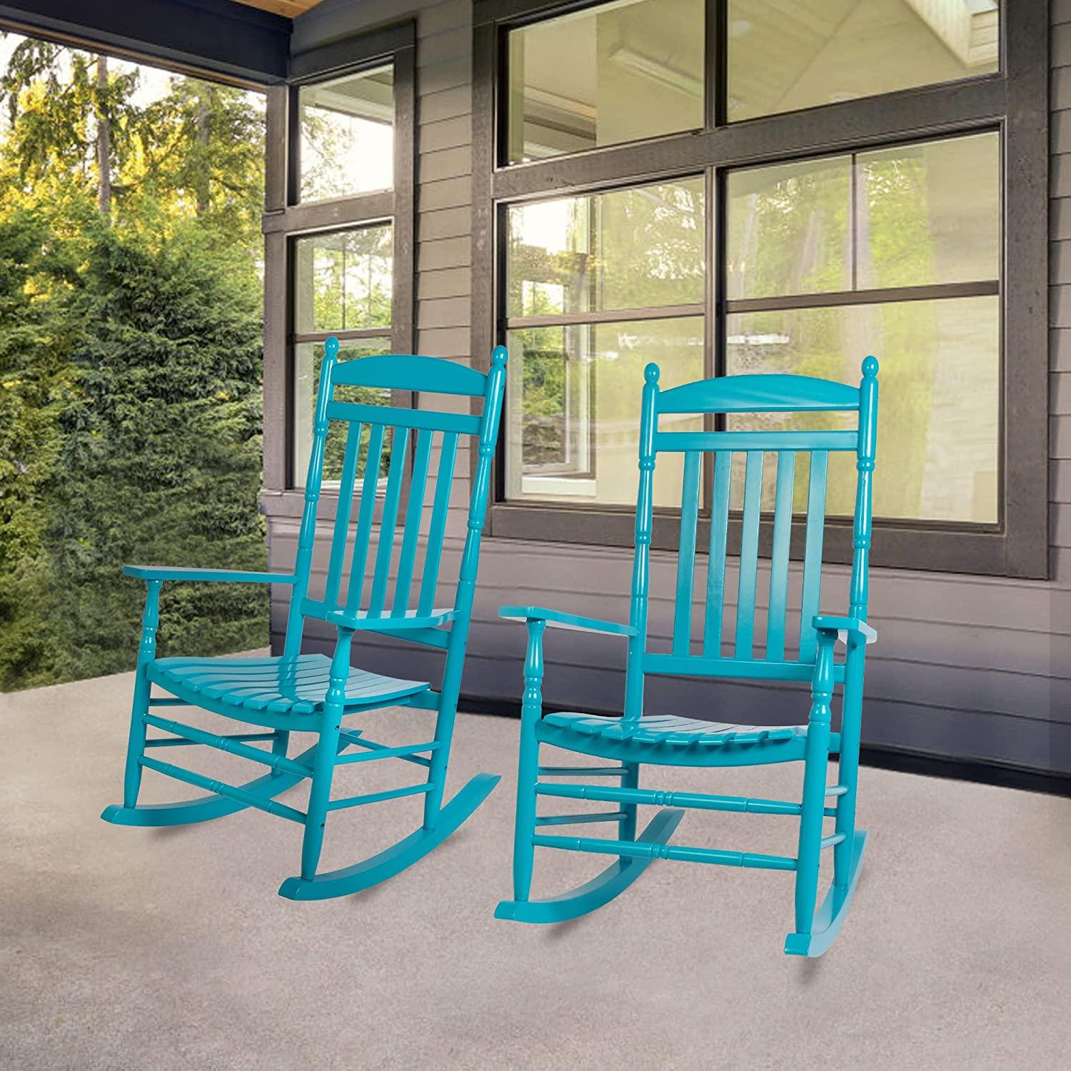 Set of 2 Outdoor Rocking Chairs, Outdoor Indoor Oversized Patio Rocker Chair High Back Rocker, Blue - Bosonshop