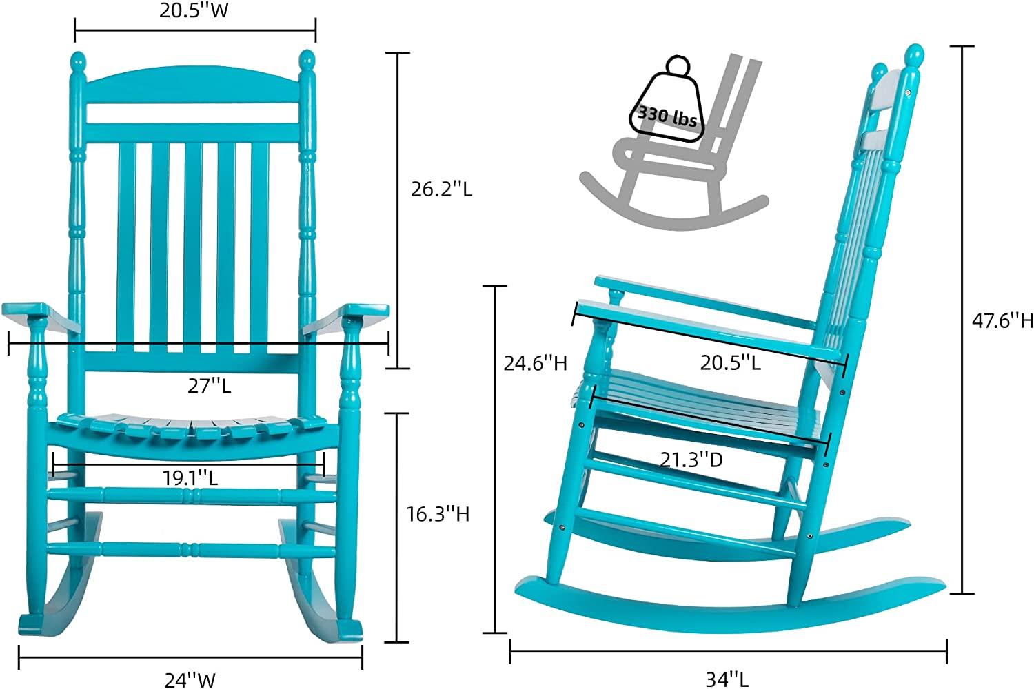 Set of 2 Outdoor Rocking Chairs, Outdoor Indoor Oversized Patio Rocker Chair High Back Rocker, Blue - Bosonshop