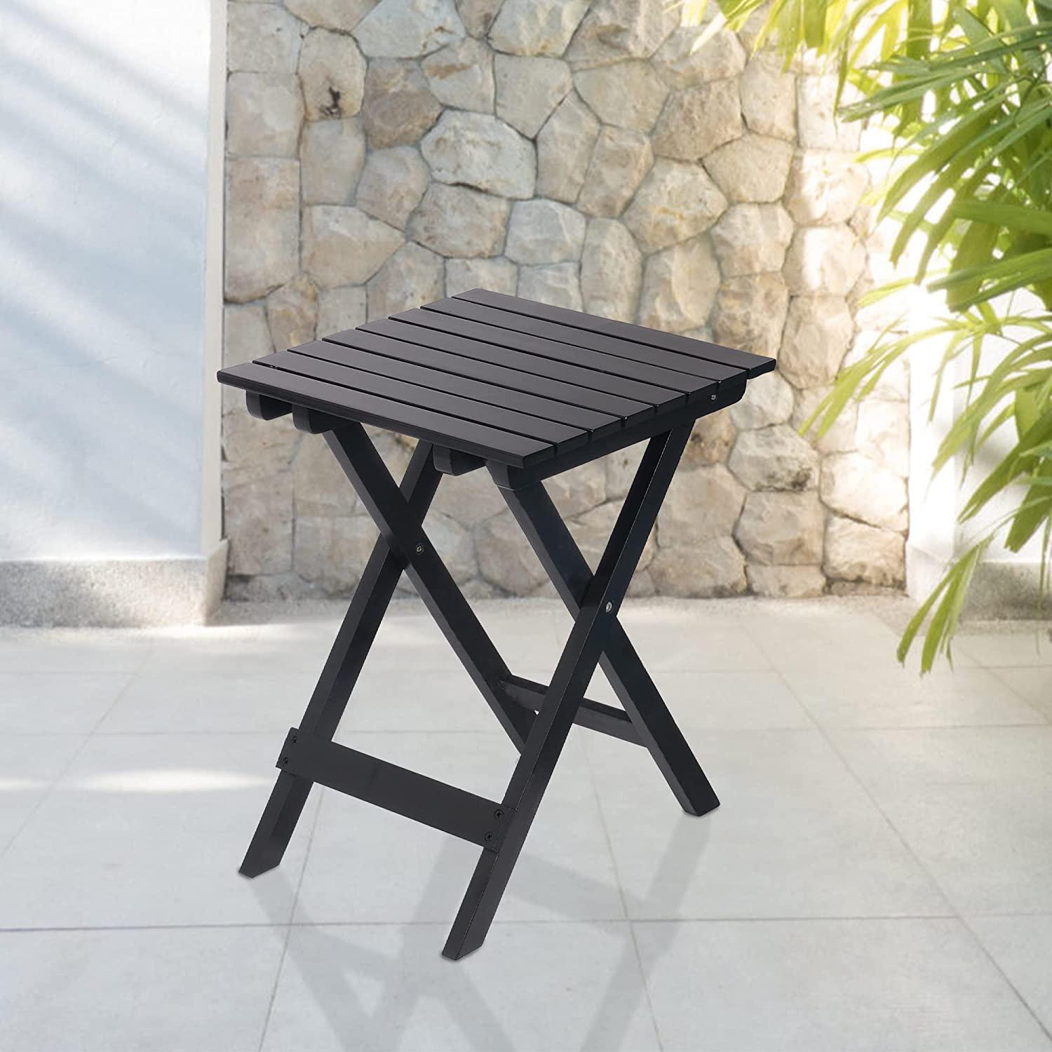 Outdoor Wooden Folding Square Side Table, Portable Lounge End Table, Black - Bosonshop