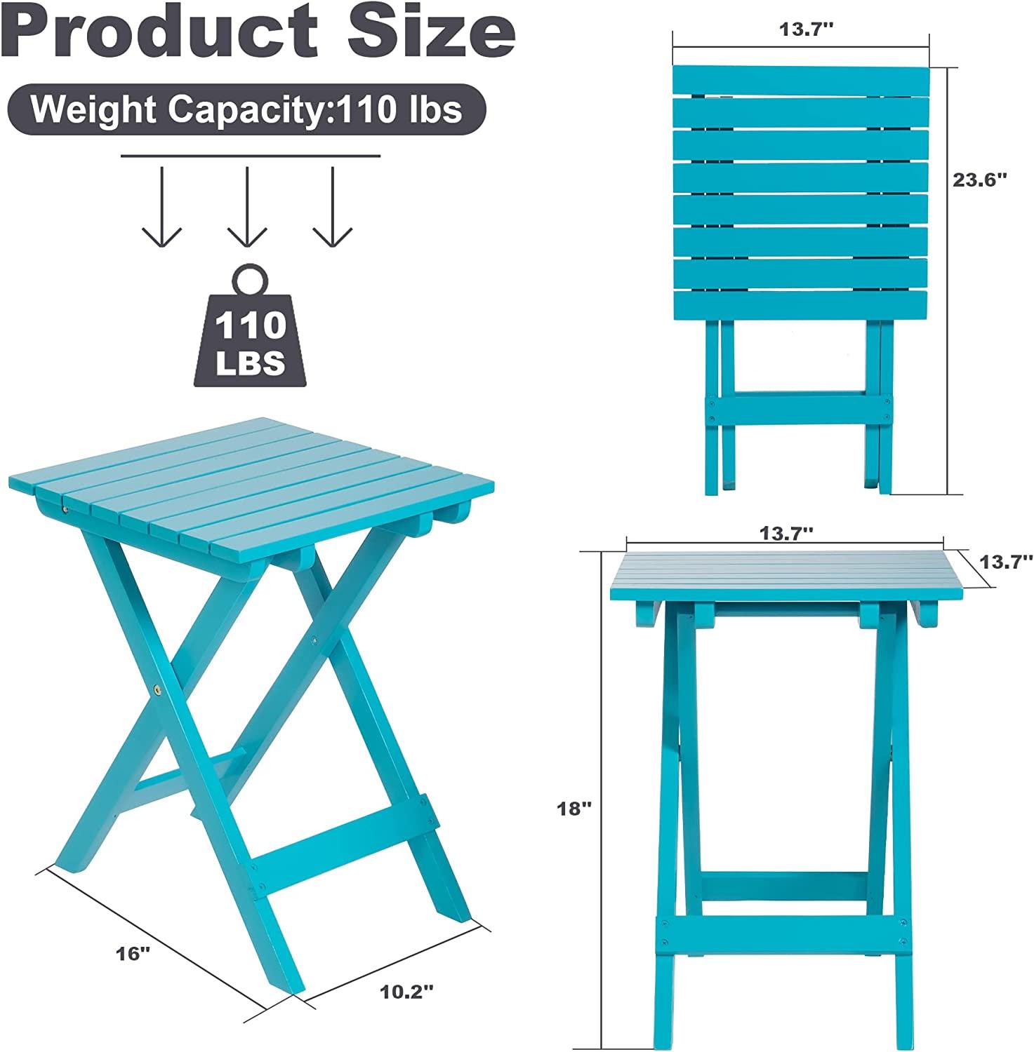 Outdoor Wooden Folding Square Side Table, Portable Lounge End Table, Blue - Bosonshop