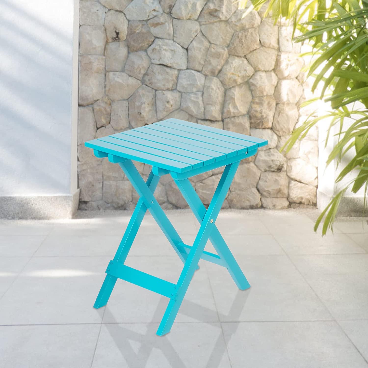 Outdoor Wooden Folding Square Side Table, Portable Lounge End Table, Blue - Bosonshop