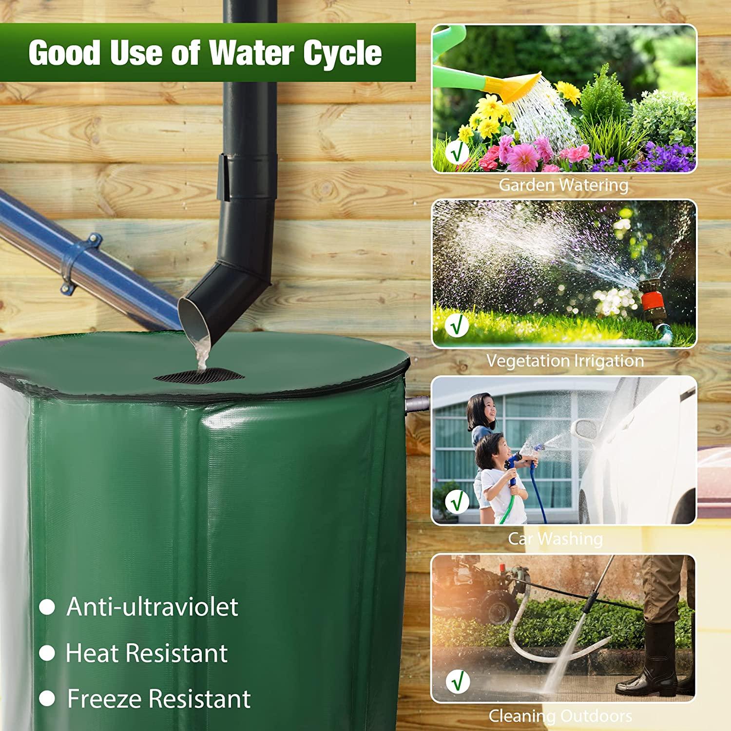 Rain Barrel Water Collector Rainwater Storage Container 100 Gallon, Green - Bosonshop