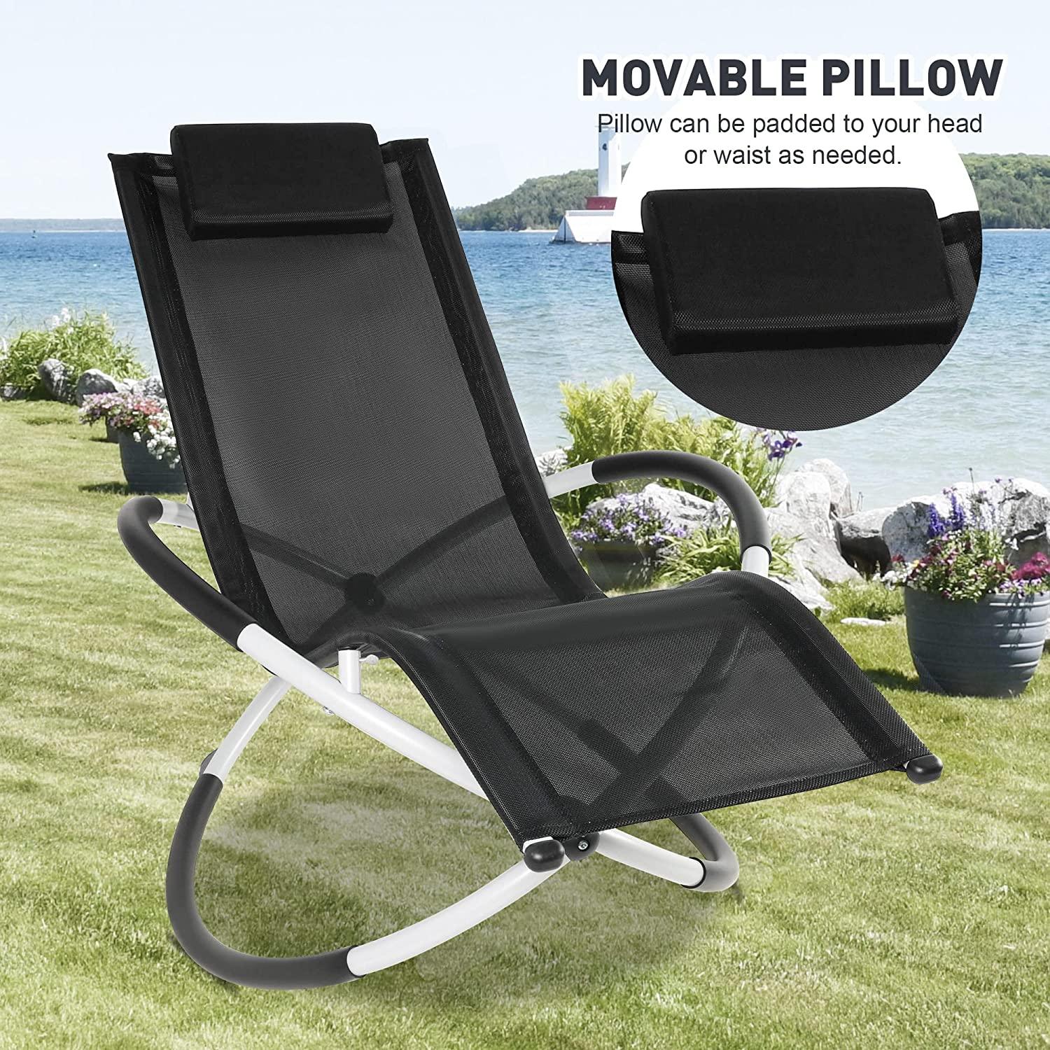 Patio Rocking Lounge Chair, Foldable Rocking Chair Sun Lounger with Headrest Pillow - Bosonshop