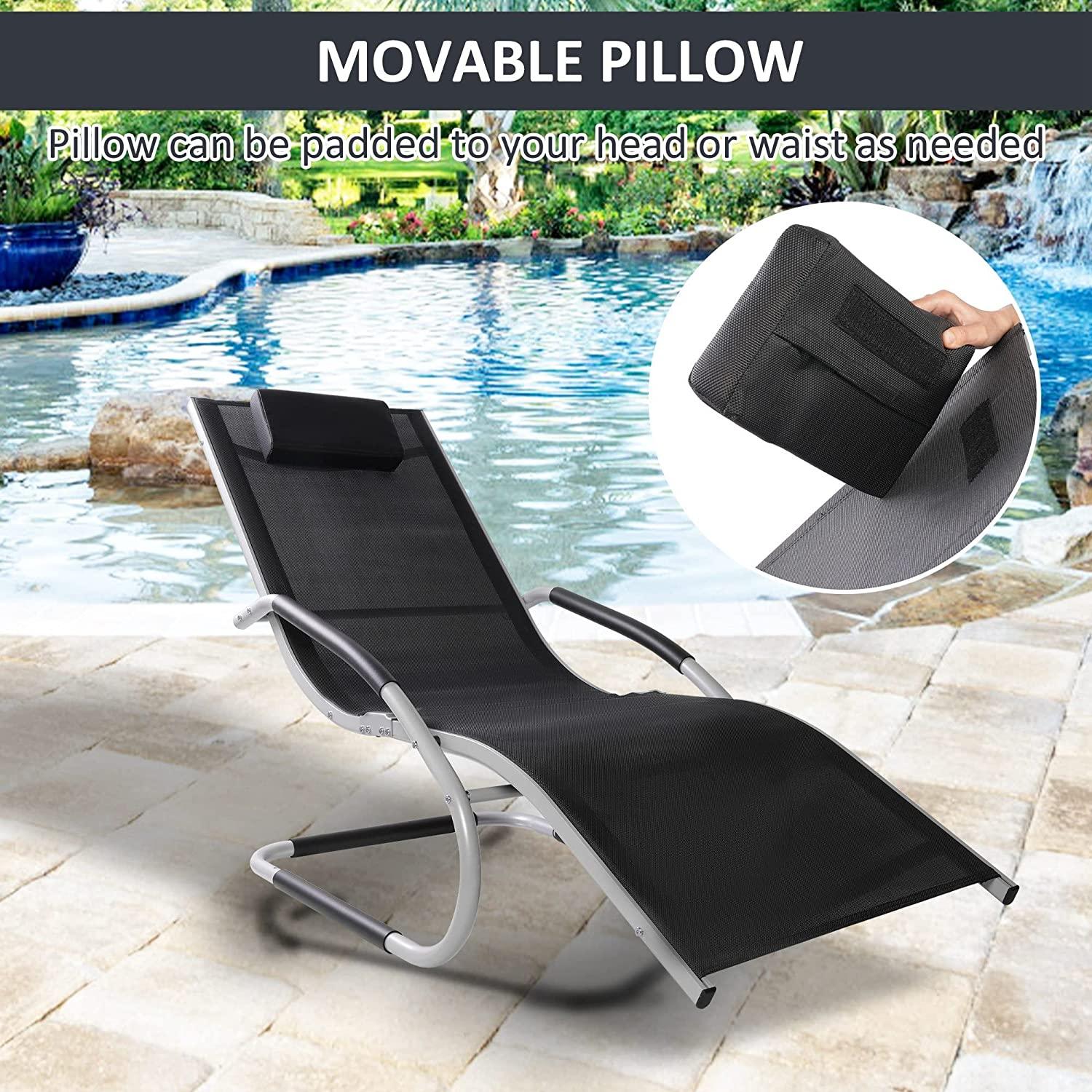 Patio Lounge Chair w/Removable Pillow, Breathable Textline Fabric for Patio, Deck, and Poolside - Bosonshop