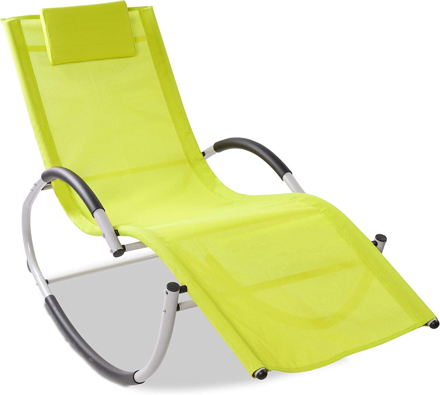 Patio Rocking Lounge Chair, Outdoor U Curved Rocker Chair w/ Removable Pillow, Green - Bosonshop