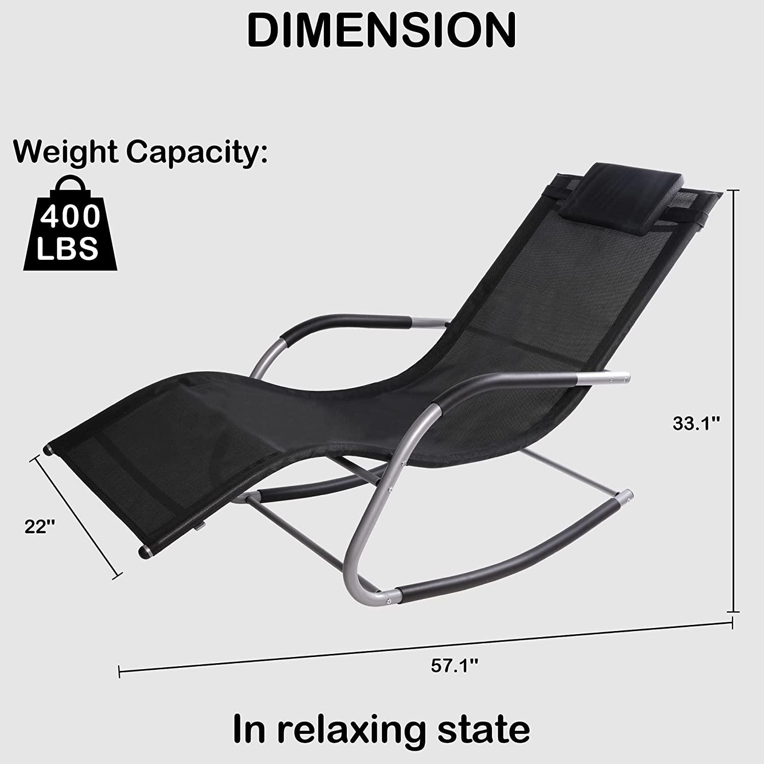 Patio Curved Rocker Chaise Lounge Chairs Rocking Chairs w/ Removable Pillow, Black - Bosonshop