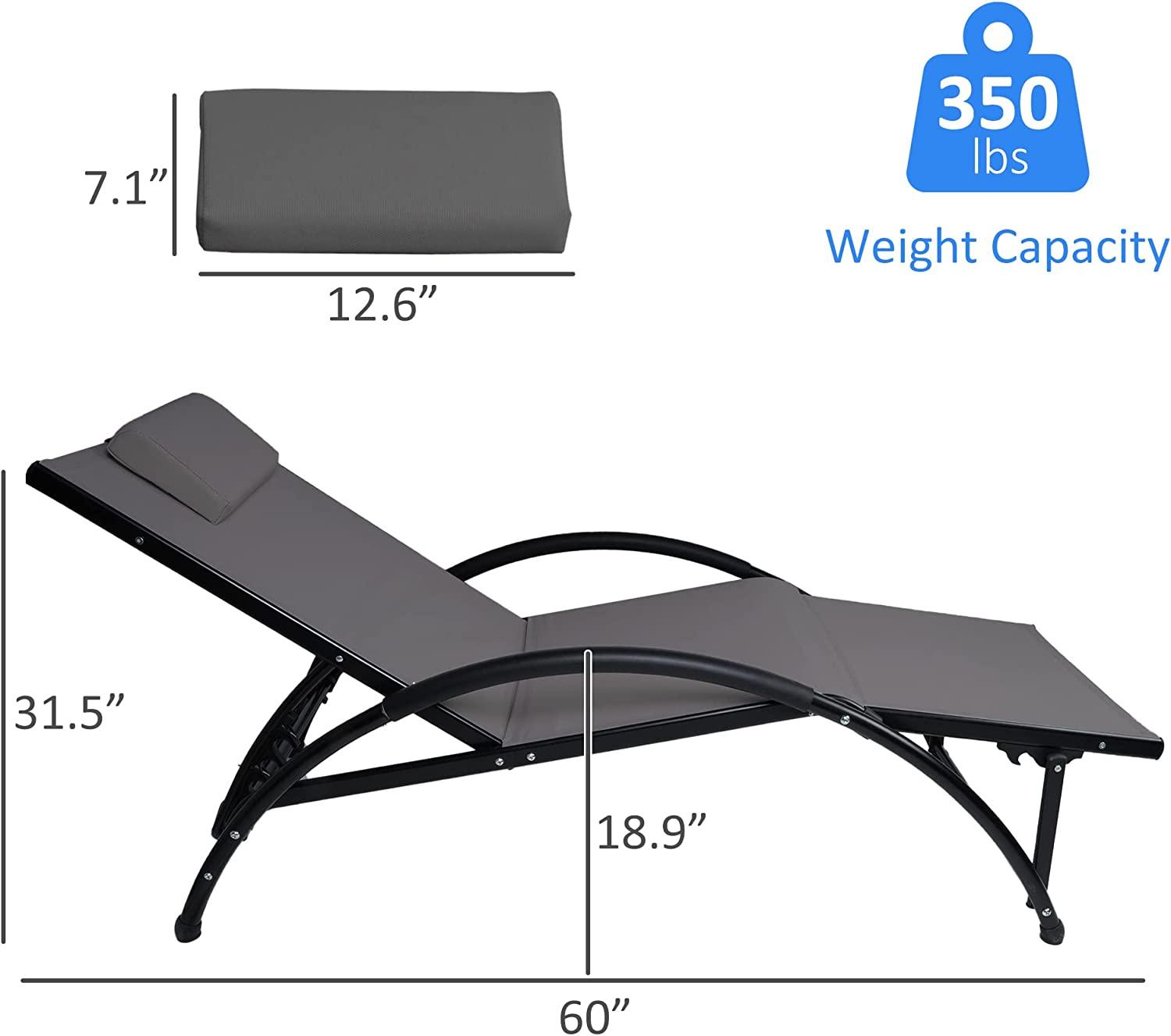 Outdoor Tanning Reclining Chairs Chaise Lounge Chair Recliners Lounger with Pillow & Armrest - Bosonshop