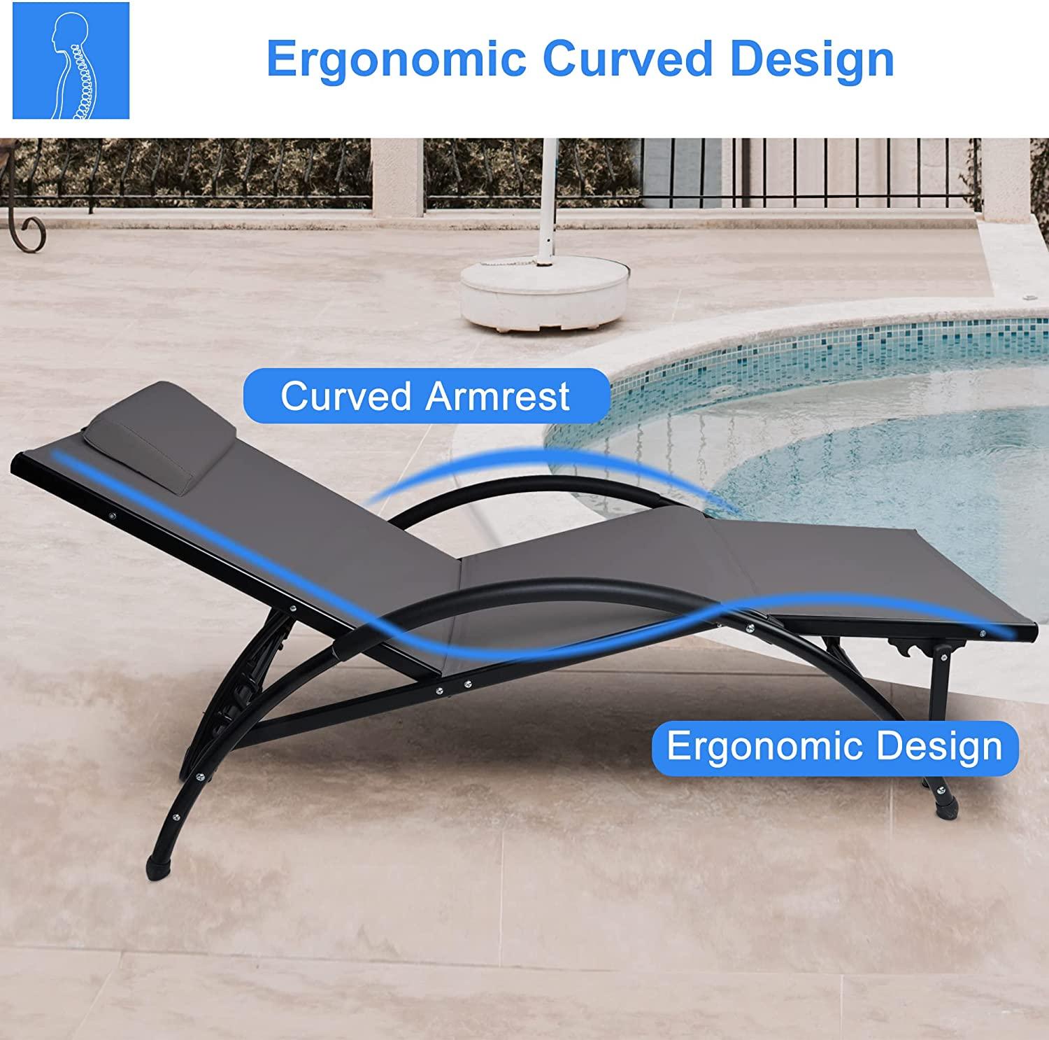 Outdoor Tanning Reclining Chairs Chaise Lounge Chair Recliners Lounger with Pillow & Armrest - Bosonshop