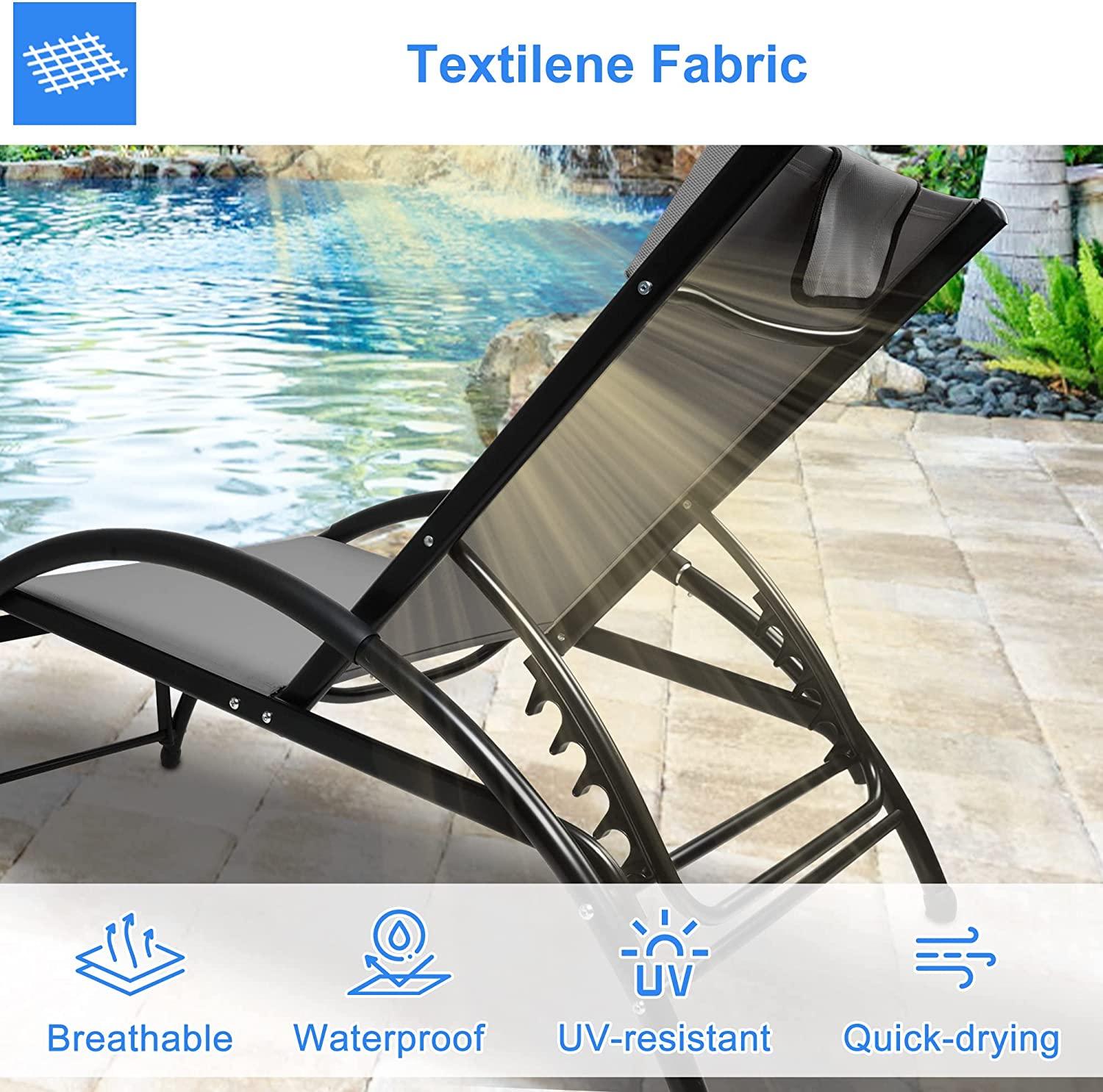 Outdoor Tanning Reclining Chairs Chaise Lounge Chair Recliners Lounger with Pillow & Armrest - Bosonshop