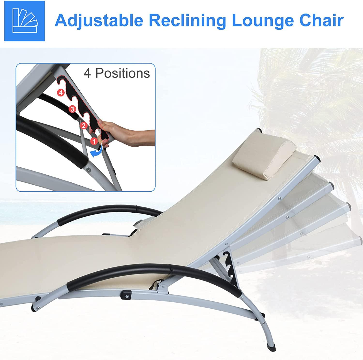 Adjustable Backrest Outside Recliners Lounger Chaise Lounge Chair with Armrest & Pillow - Bosonshop