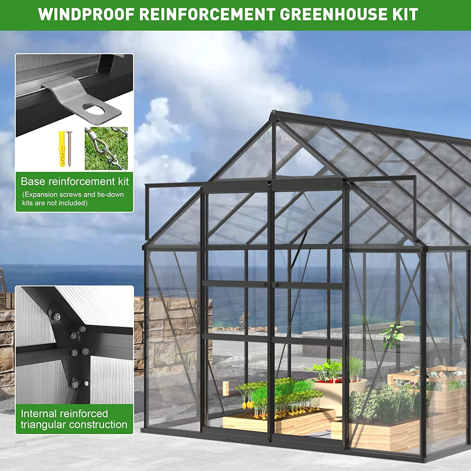 8'x12' Polycarbonate Greenhouse 2 Sliding Doors 2 Vents Window Walk-in Greenhouse for Outdoor - Bosonshop