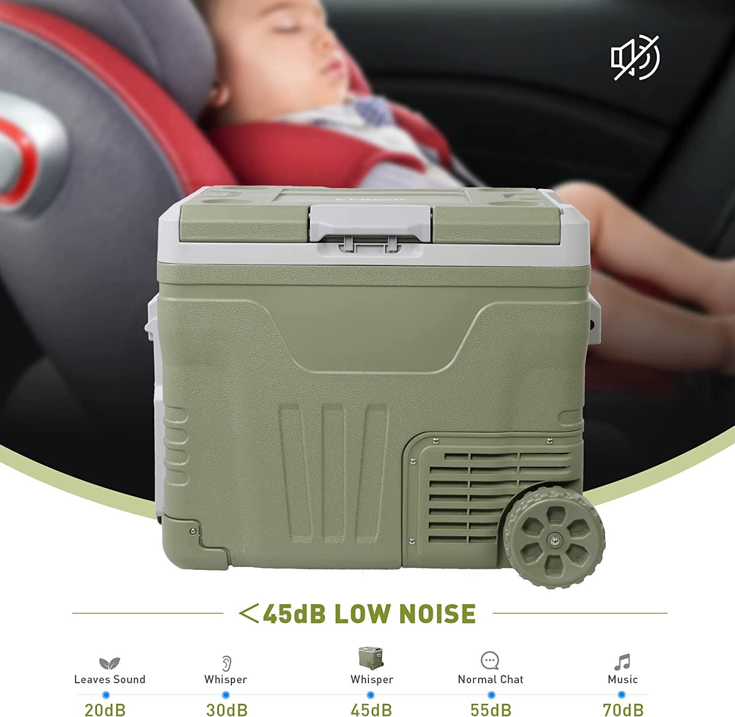 52 Quart Portable Car Refrigerator Freezer with Wheels & Pull Rod, Temperature Display (-4℉-68℉), 12/24V DC & 100-240V AC - Bosonshop