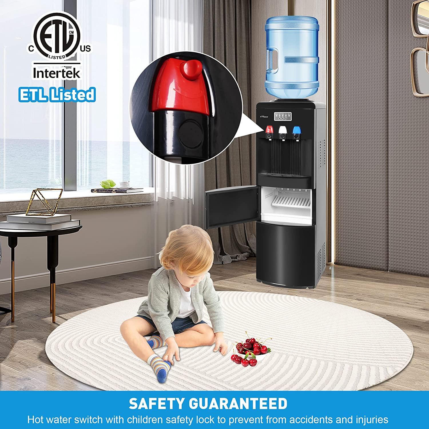 2-in-1 Water Cooler Dispenser with Ice Maker (3-5 Gallon), Scoop, and Child Safety Lock, Black - Bosonshop