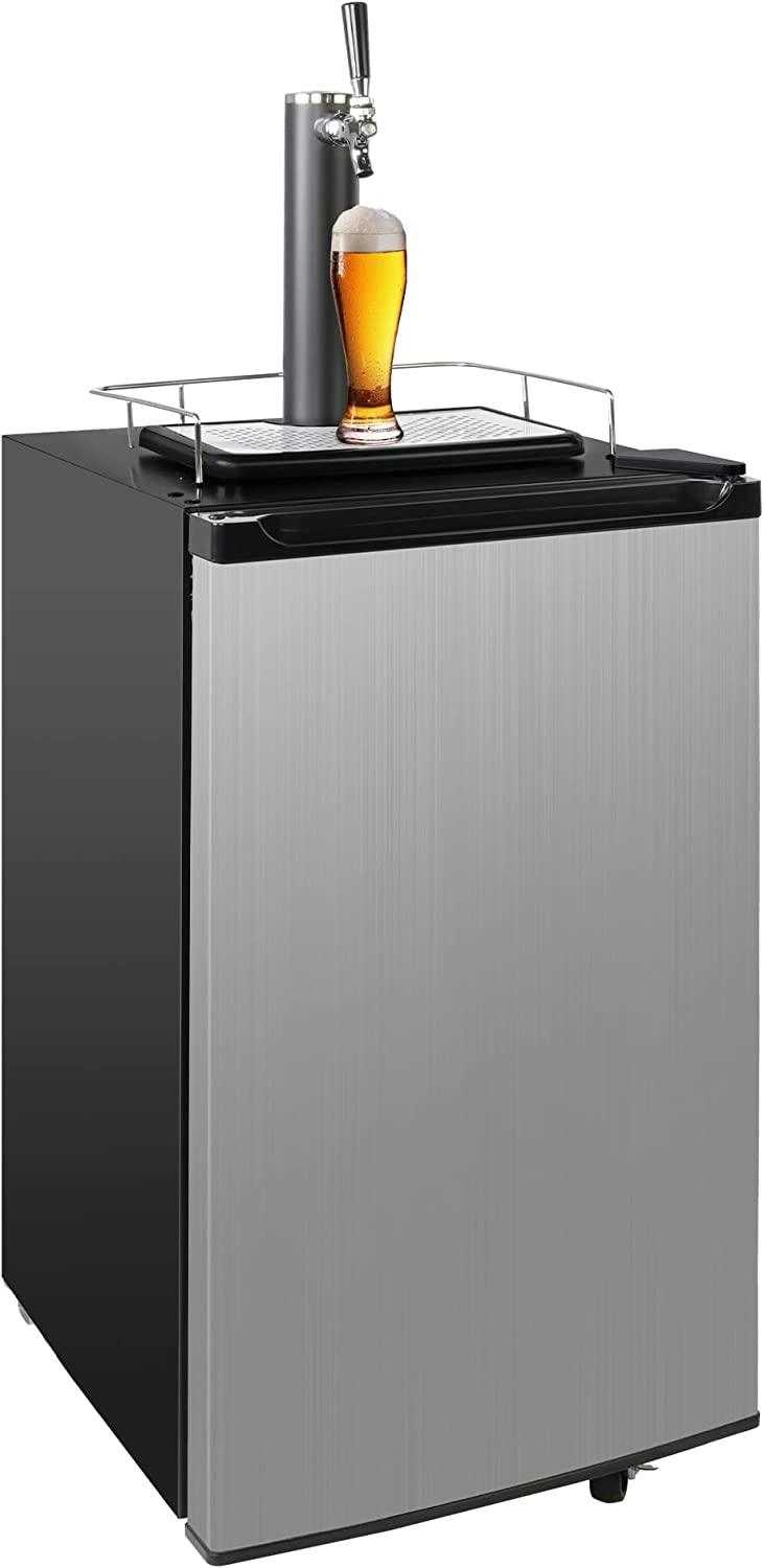 3.4 Cu.Ft. Stainless Steel Kegerator, Keg Beer Cooler for Beer Dispensing with 4 Casters, CO2 Cylinder & Temperature Control, Black - Bosonshop