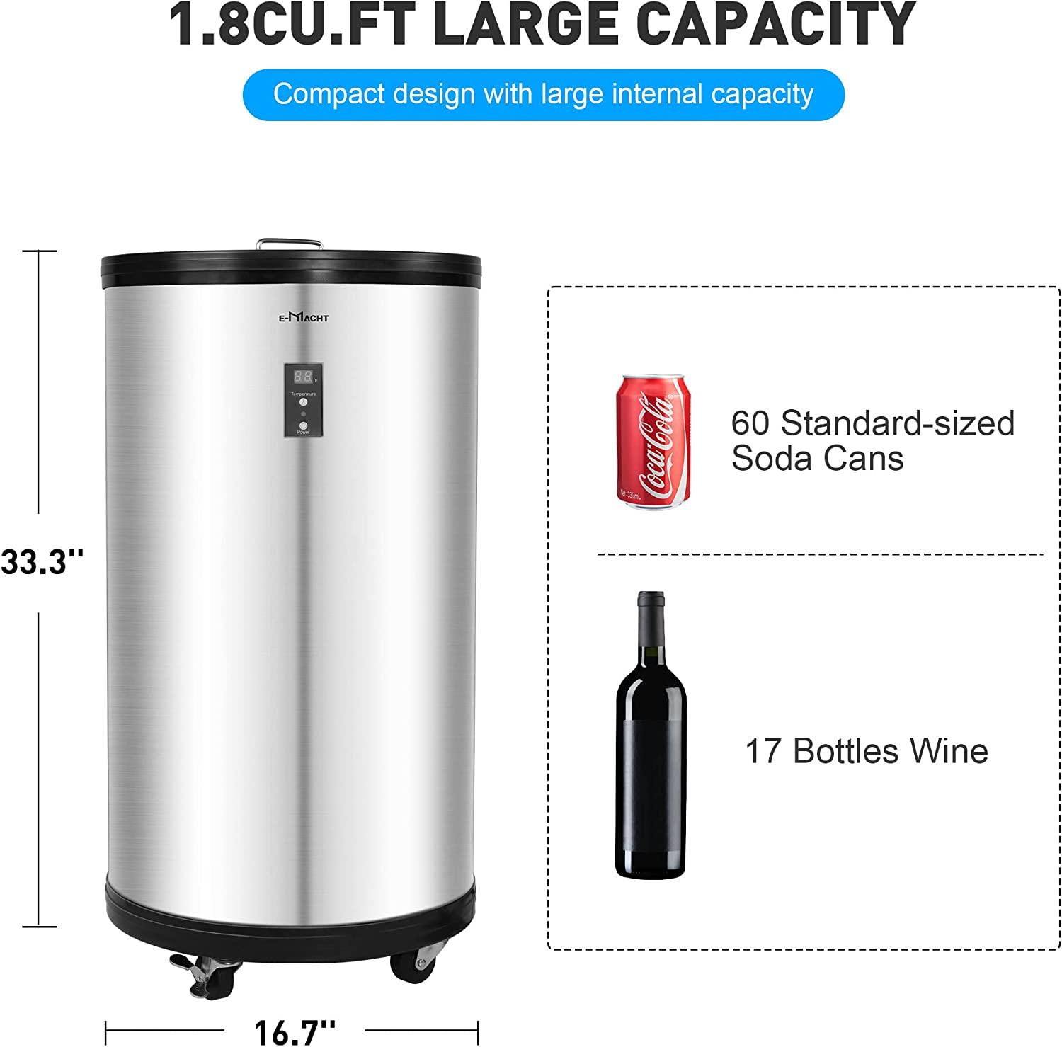 1.8 Cu.Ft Beverage Refrigerator Party Cooler Fridge with 4 Universal Wheels, Removable Baskets & LCD Display - Bosonshop