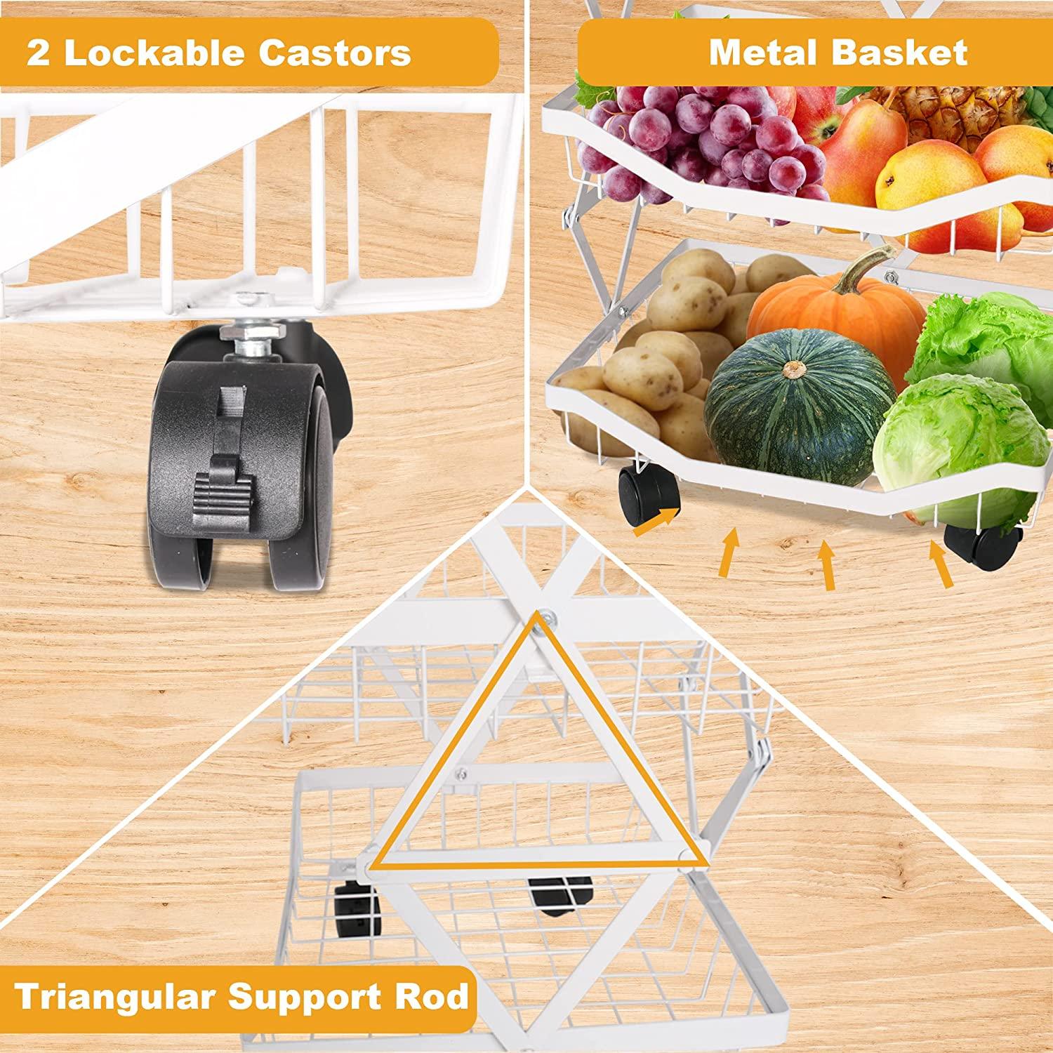 5 Tier Foldable Fruit Basket Kitchen Storage Rolling Cart, Living Room Baskets - Bosonshop