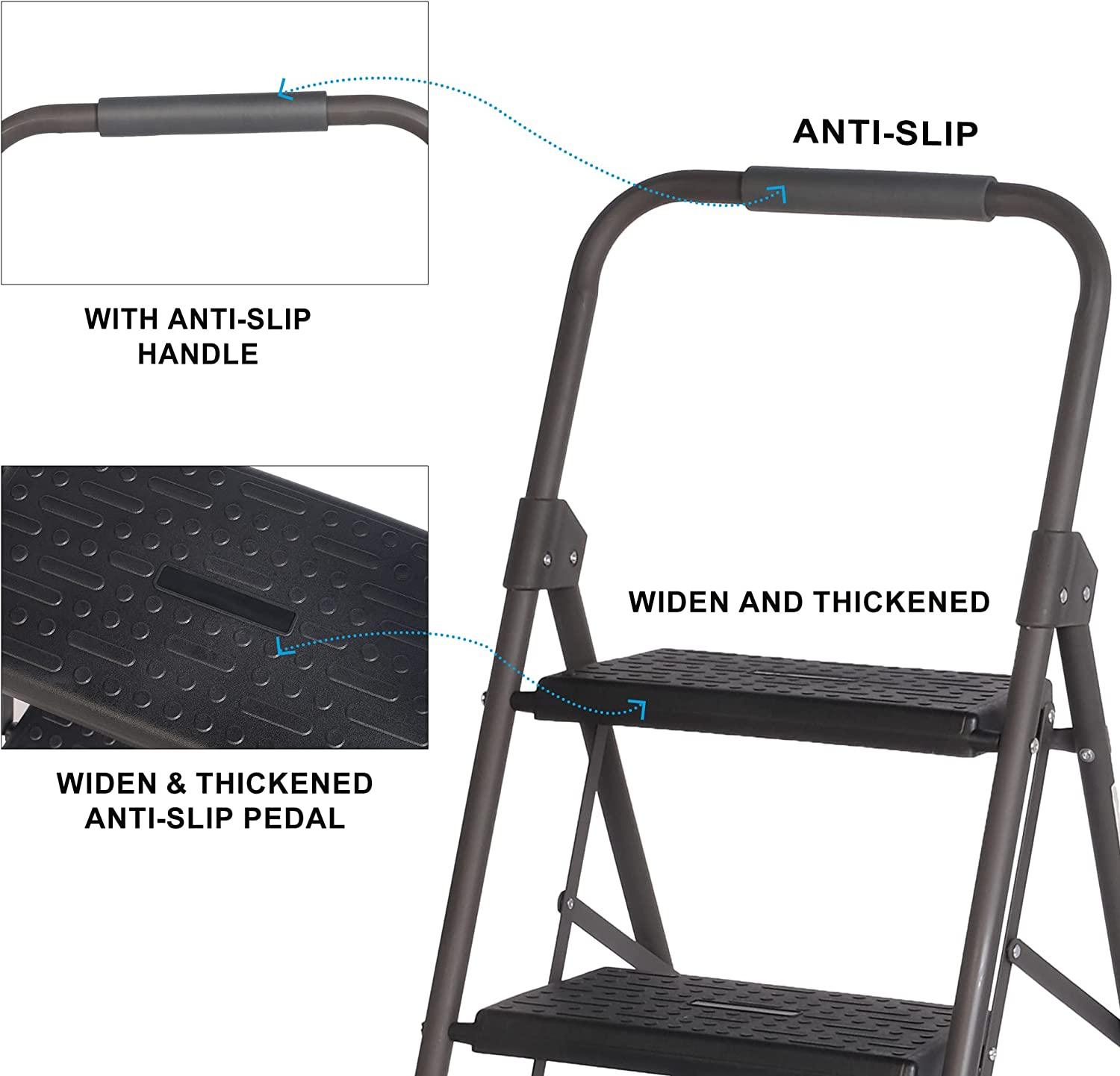 Step Ladder Folding Step Stool 3 Step Ladder with Wide Anti-Slip Pedal - Bosonshop