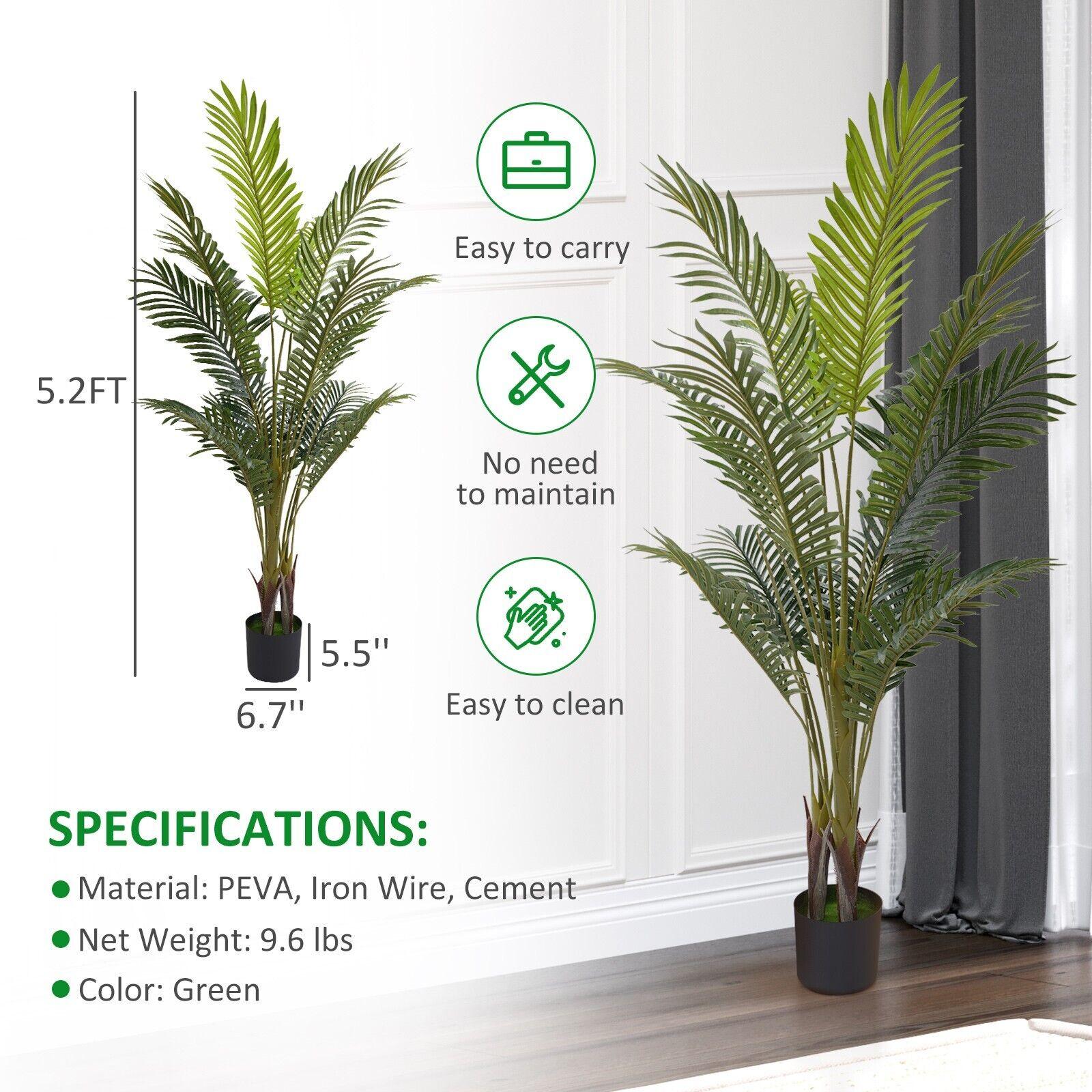 5.2' Artificial Palm Tree in Pot Indoor Ornament Green Plant - Bosonshop