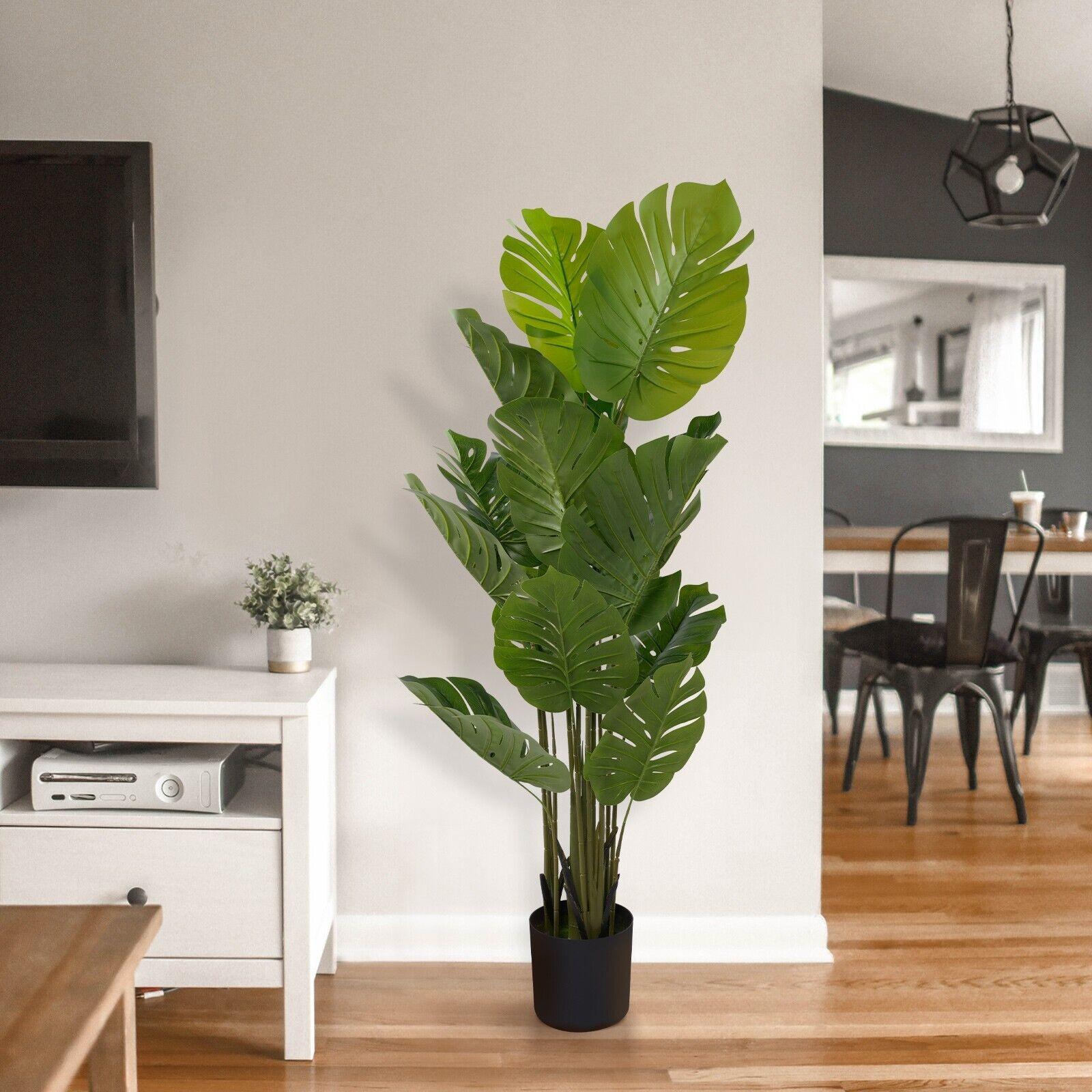 5' Artificial Monstera Plant in Pot Tree with 15 Decorative Leaves Faux Plant with Pot - Bosonshop