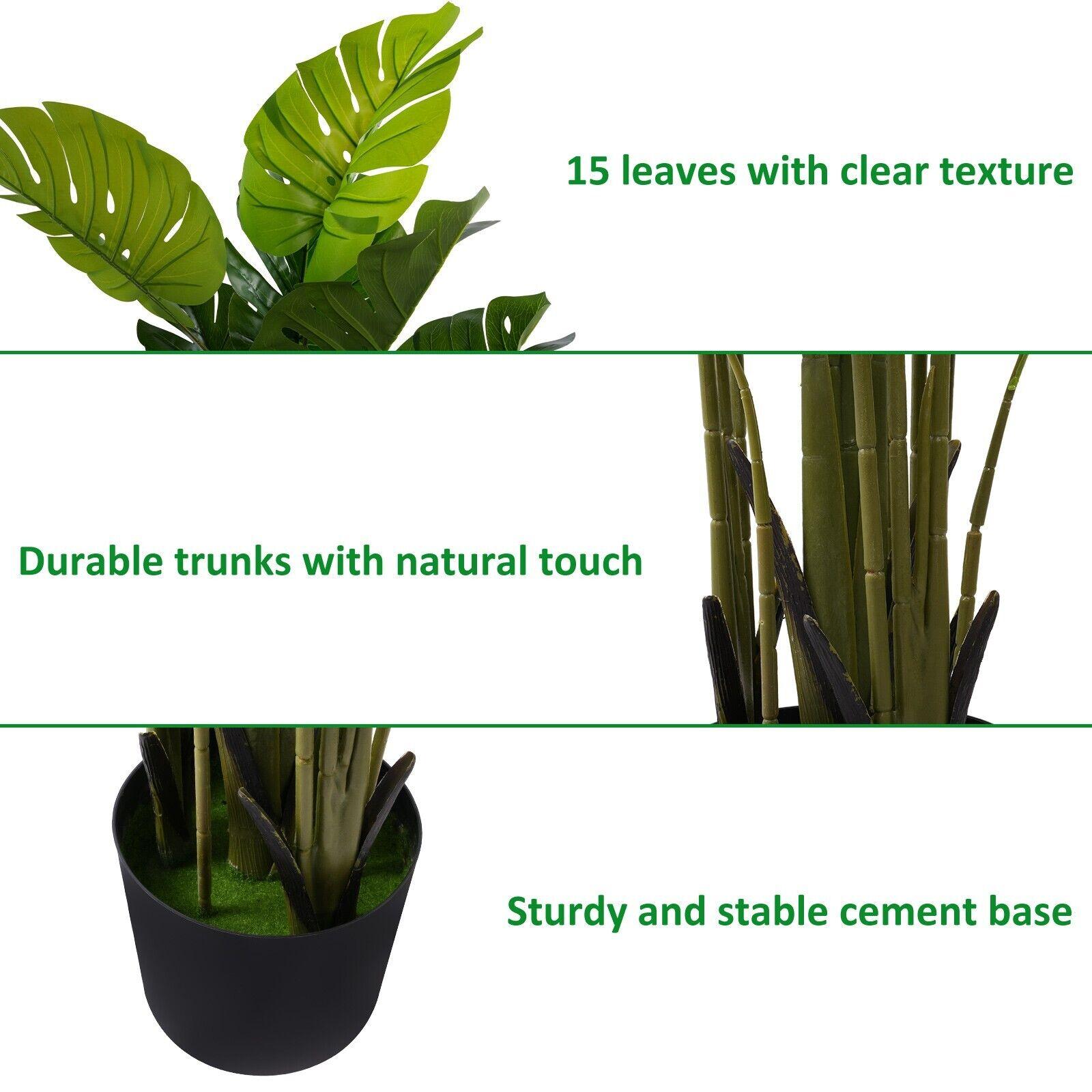 5' Artificial Monstera Plant in Pot Tree with 15 Decorative Leaves Faux Plant with Pot - Bosonshop