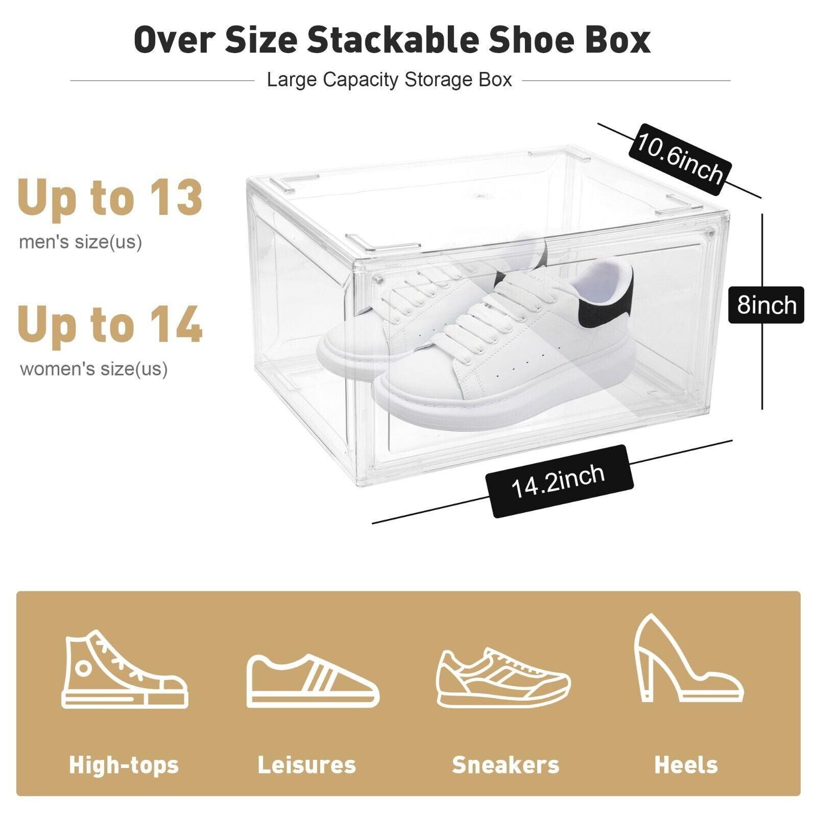 4 Packs Magnetic Stackable Shoe Storage Box Sneaker Container PET Display - Bosonshop