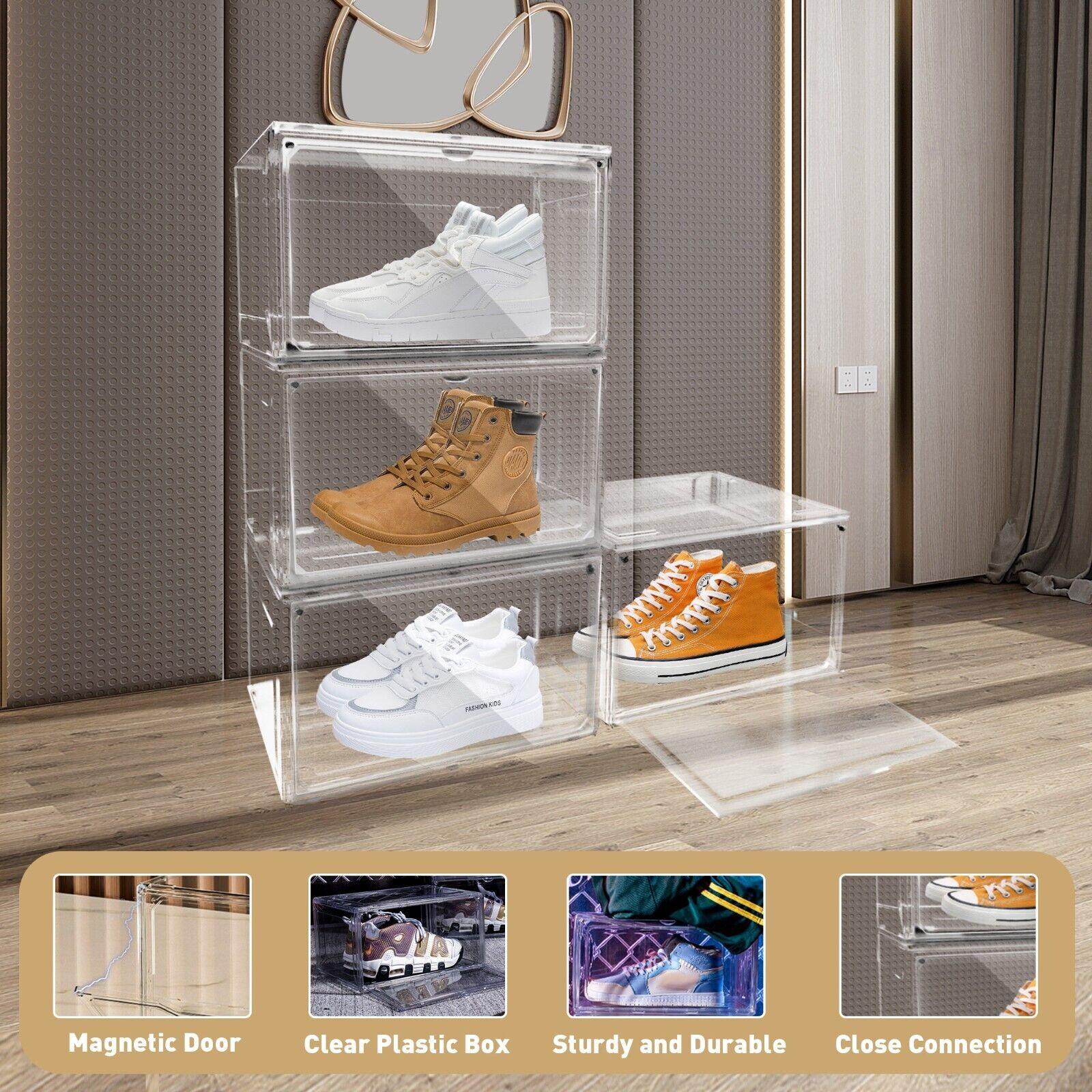 4 Packs Magnetic Stackable Shoe Storage Box Sneaker Container PET Display - Bosonshop