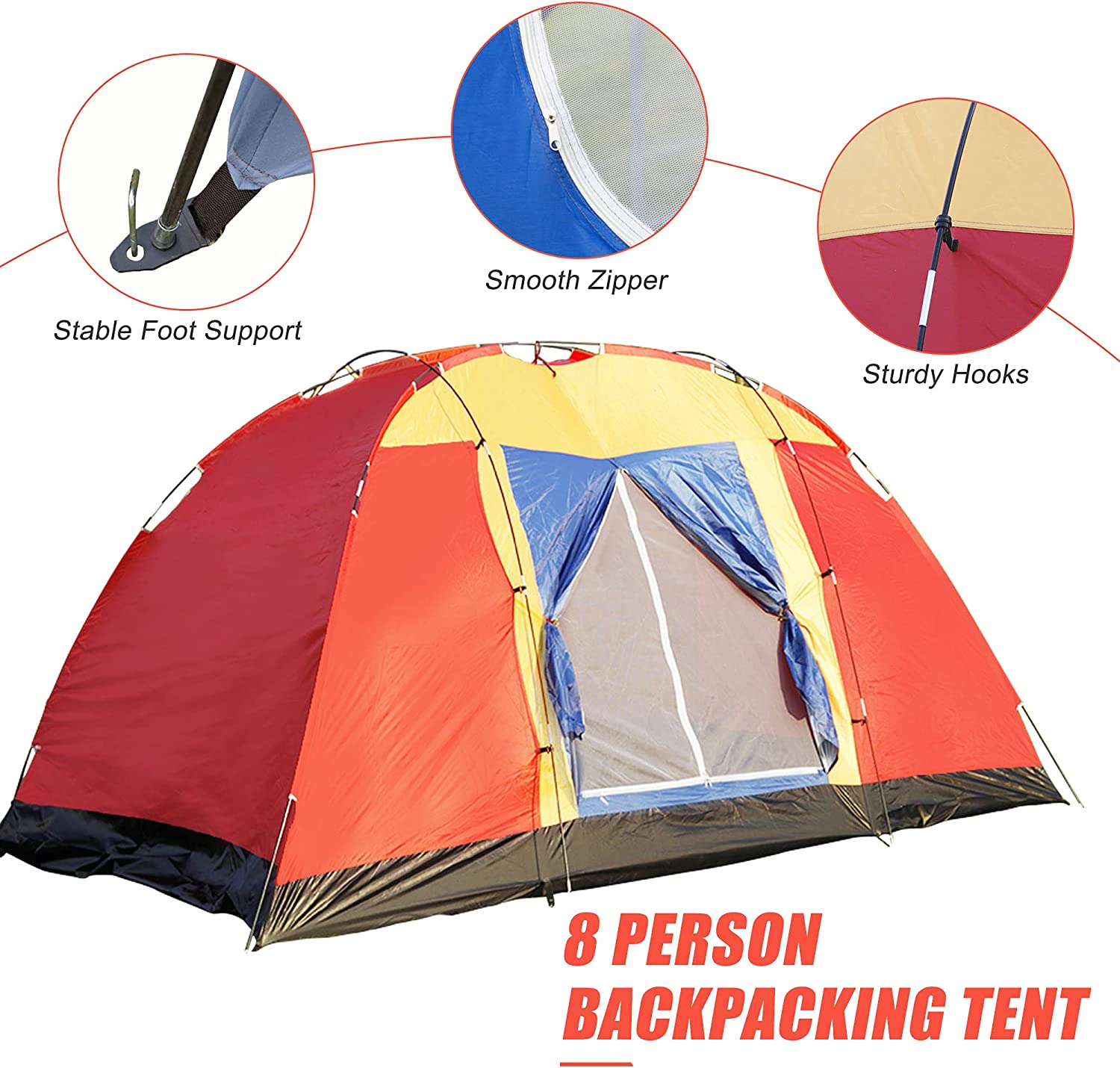 Outdoor Waterproof 8-Person Foldable Camping Tent w/ Carry Bag, Red - Bosonshop