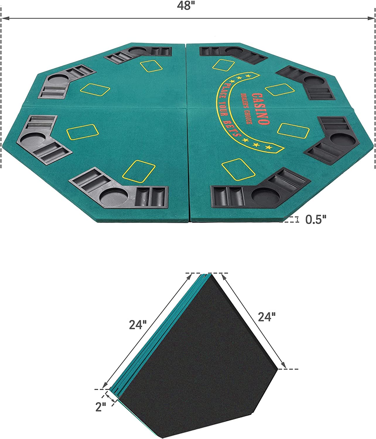 Foldable Texas Hold 'Em Foam Poker Table Card Topper Top Portable 8-Player Poker Tabletop Mat w/ Cup Holder and Carrying Bag - Bosonshop