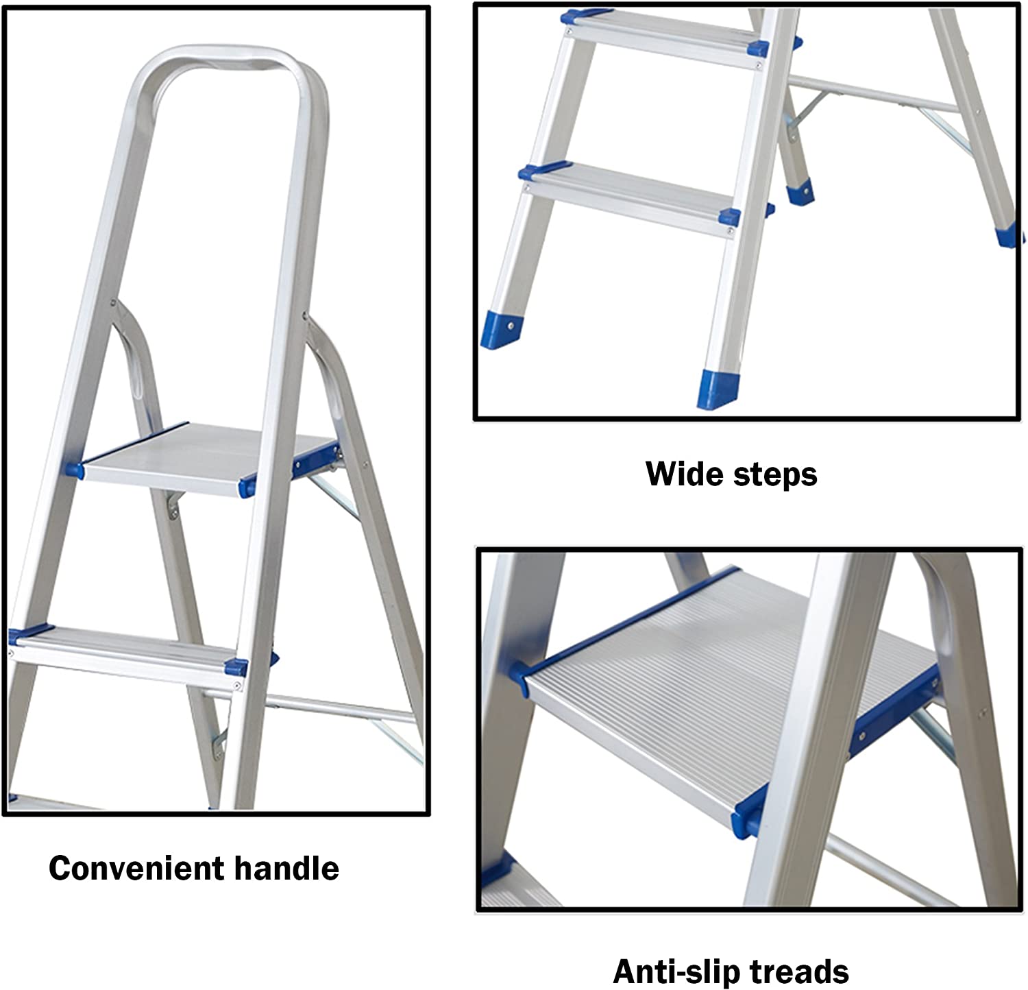 3 Step Non-Slip Aluminum Ladder Folding Platform Stool, 330 lbs Load Capacity - Bosonshop