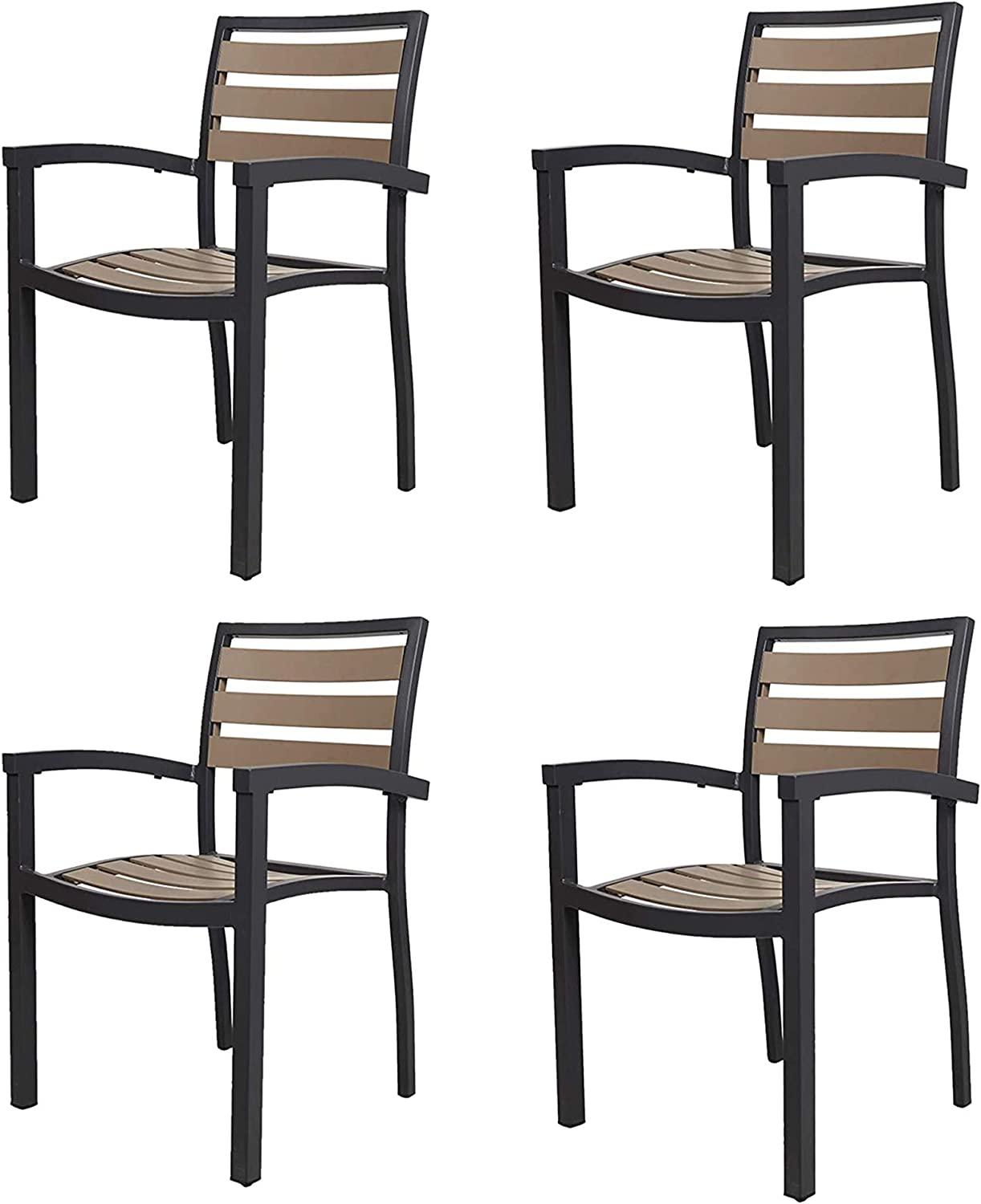 Set of 4 Patio Chairs Outdoor Dining Chair Stackable Armchair Aluminum Alloy Lightweight & Heavy Duty - Bosonshop