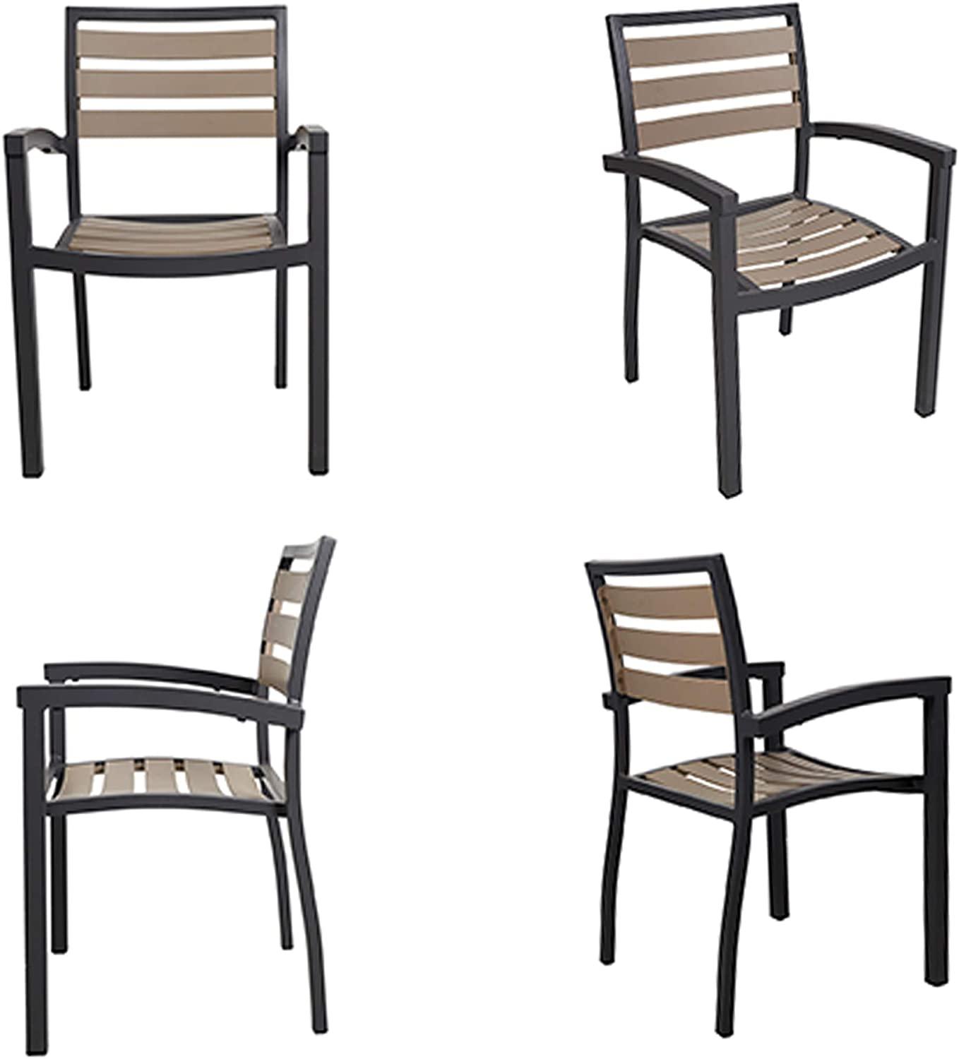 Set of 4 Patio Chairs Outdoor Dining Chair Stackable Armchair Aluminum Alloy Lightweight & Heavy Duty - Bosonshop