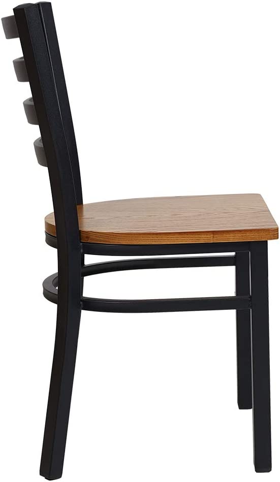 2 Pack Dining Room Kitchen Chair Ladder Back Metal Leg Stackable Fully Assembled Side Chairs with Wood Seat, Black - Bosonshop