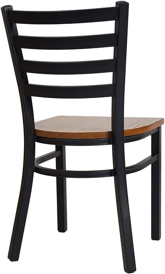 2 Pack Dining Room Kitchen Chair Ladder Back Metal Leg Stackable Fully Assembled Side Chairs with Wood Seat, Black - Bosonshop