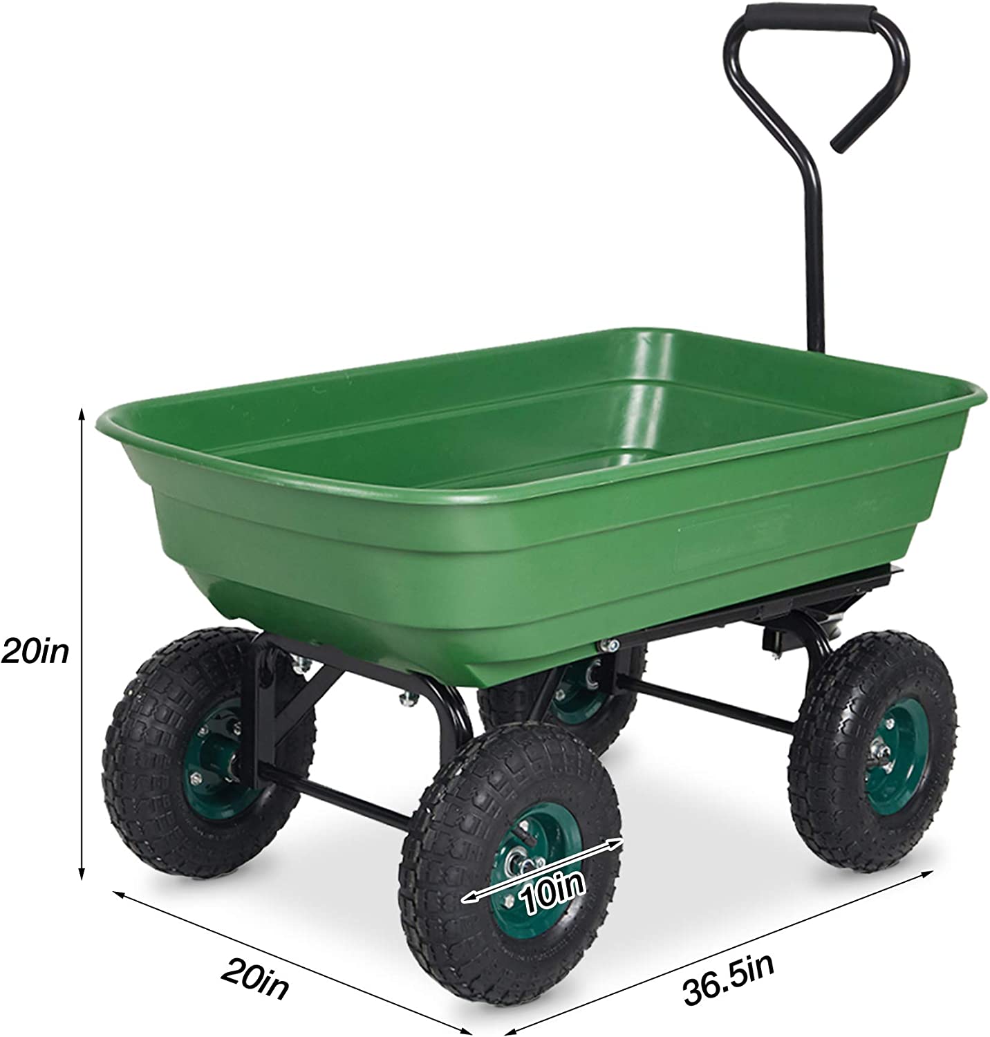 (Out of Stock) Folding Utility Wagon Poly Garden Dump Cart with Steel Frame and 10-Inch Pneumatic Tires, 550lbs Capacity, Green - Bosonshop