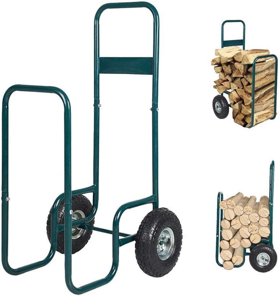 Rolling Wheeled Firewood Log Cart Portable Log Rack with Wheels for Backyard - Bosonshop