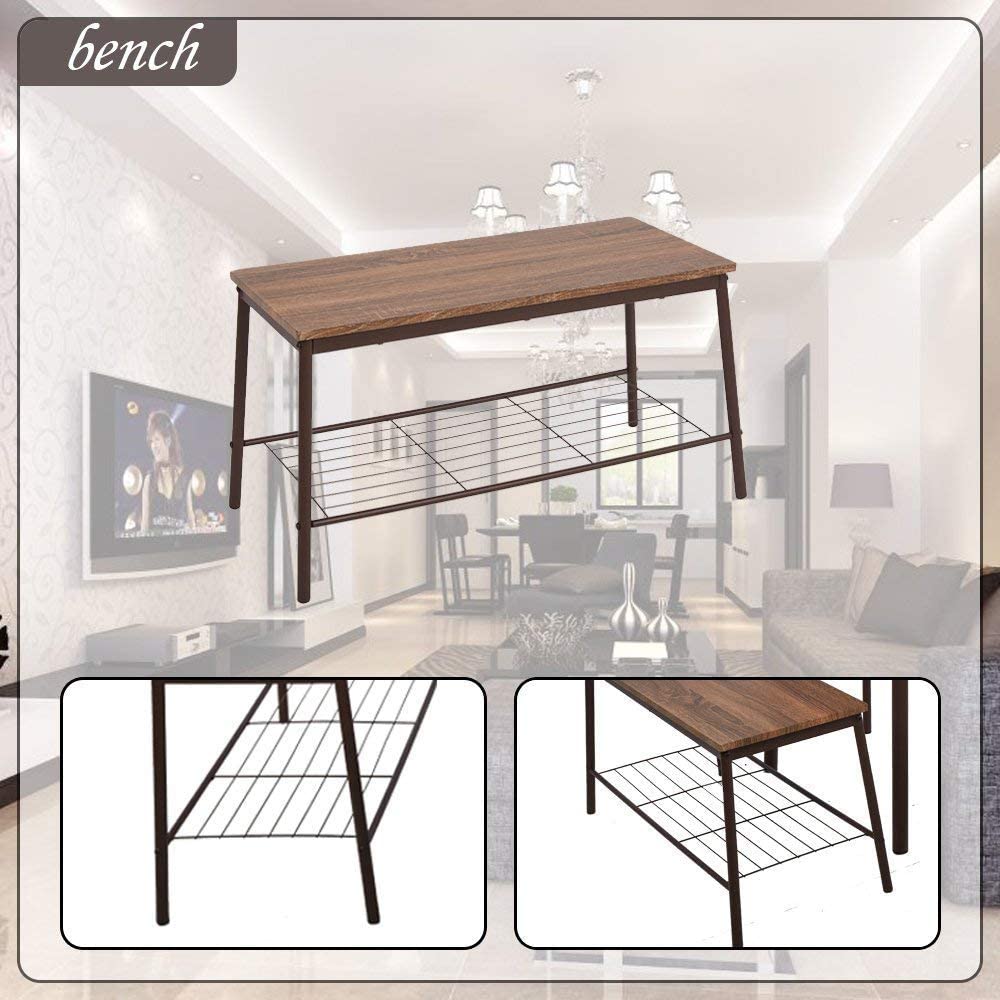 Kitchen Table and Chairs for 6 Dining Table Industrial Wooden Dinette Set w/ Storage Racks Bench, Brown - Bosonshop