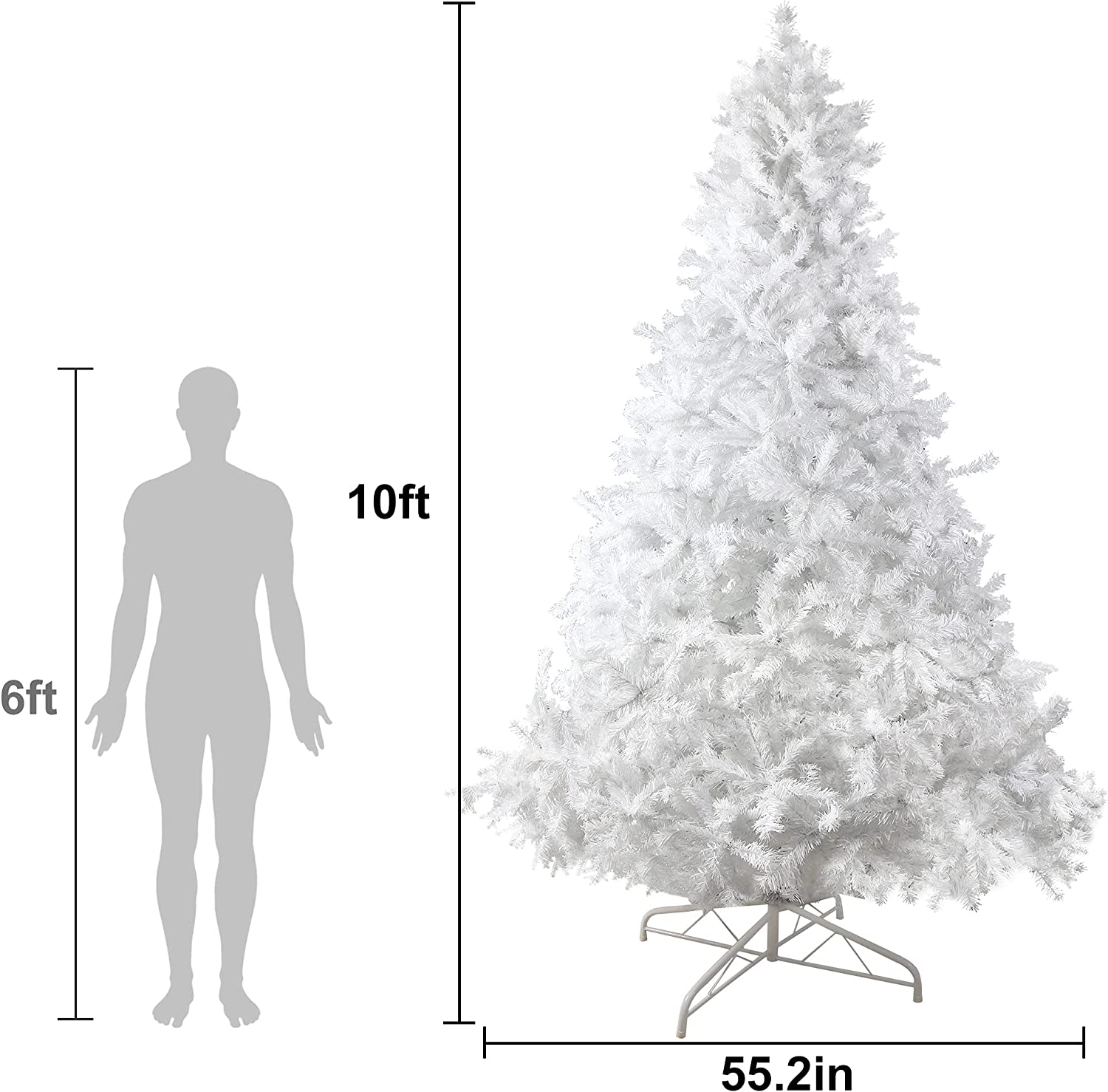 10' Premium Spruce Artificial Christmas Tree w/Metal Stand, White - Bosonshop