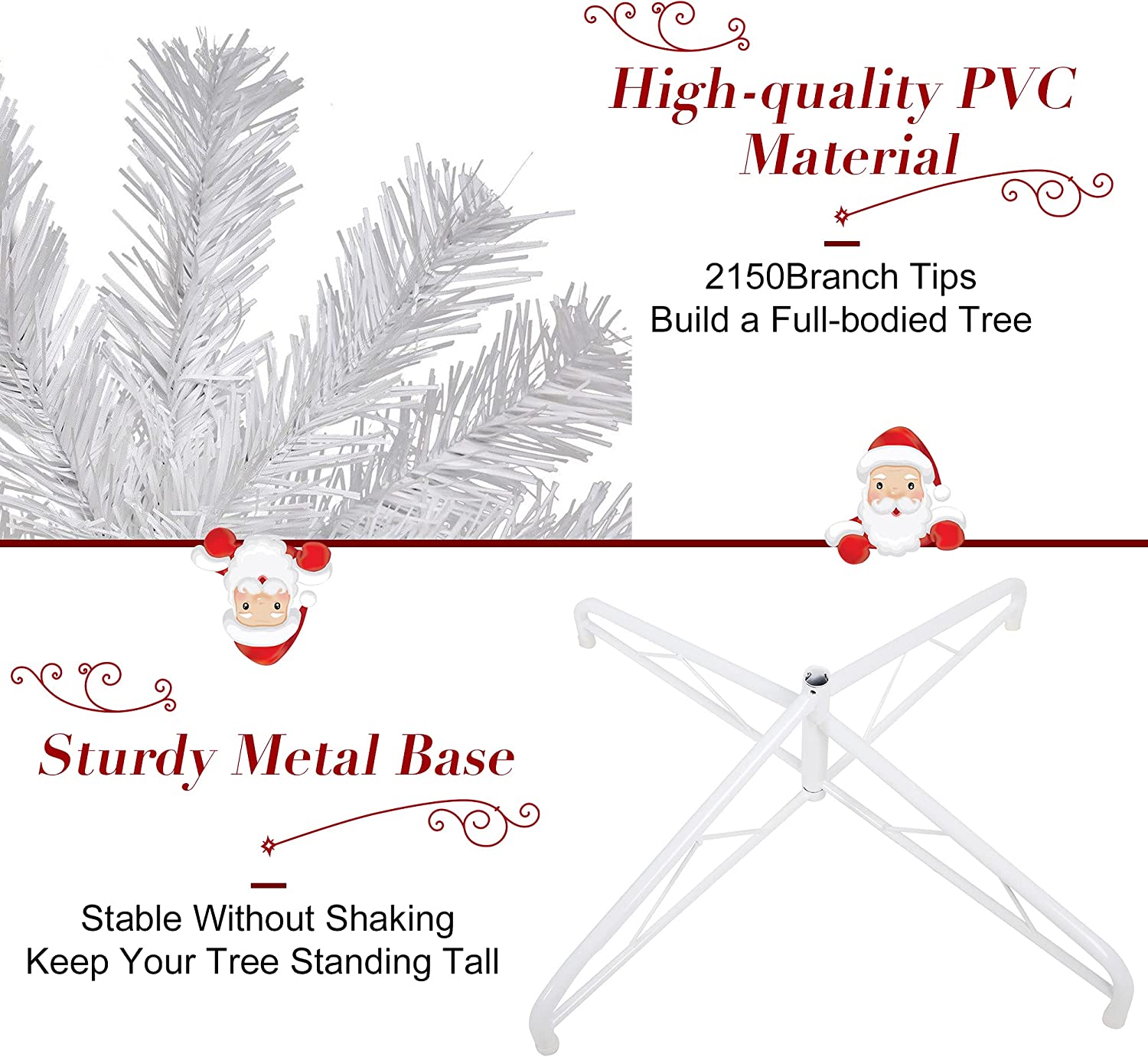 10' Premium Spruce Artificial Christmas Tree w/Metal Stand, White - Bosonshop