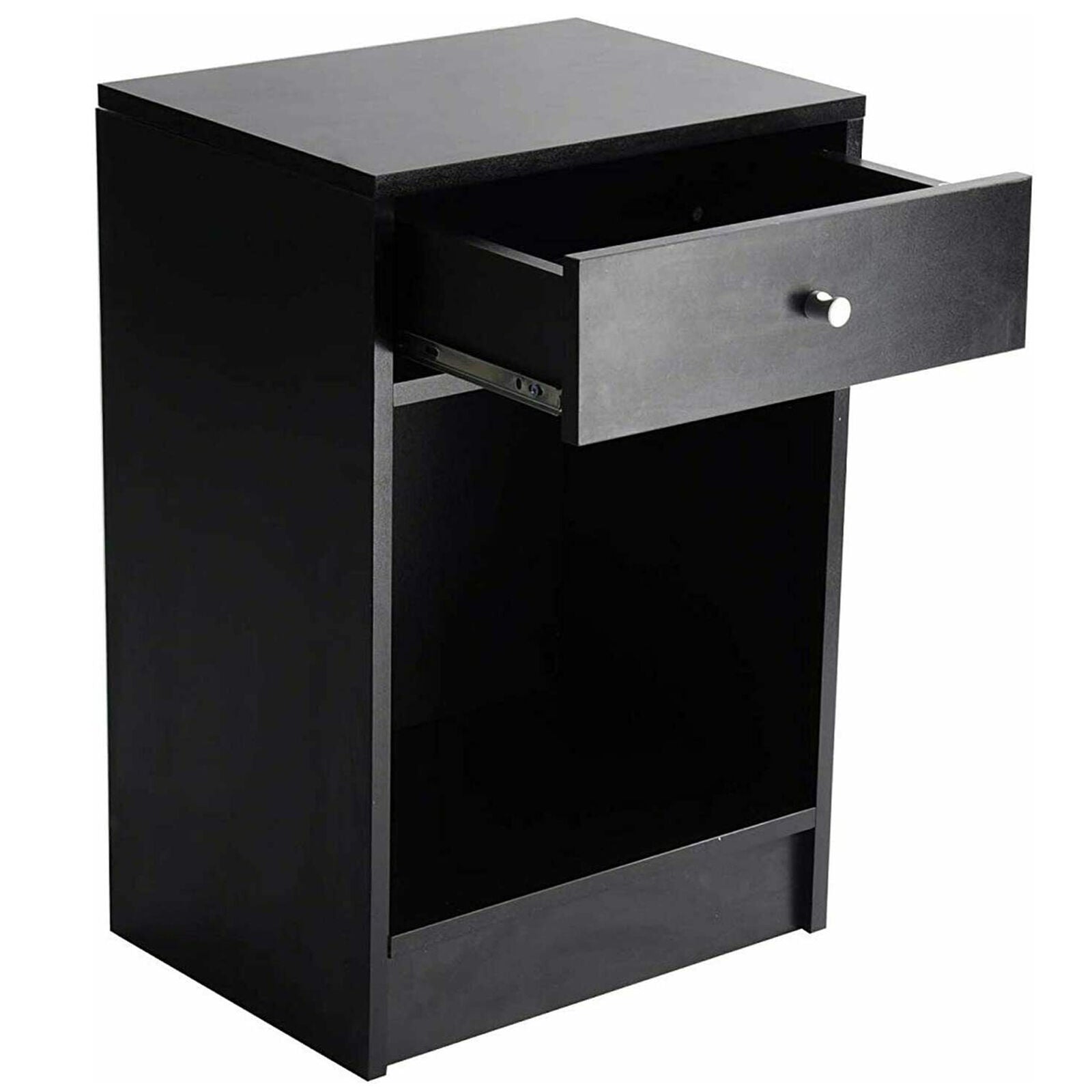 Modern Nightstand Bedside Table with Drawer and Cabinet Organizer for Storage Bedroom Living Room (Black) - Bosonshop