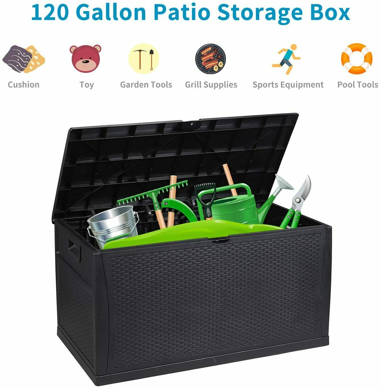 Patio Deck Box Storage Container Outdoor Rattan Style Plastic Storage Cabinet Bench Box - Bosonshop