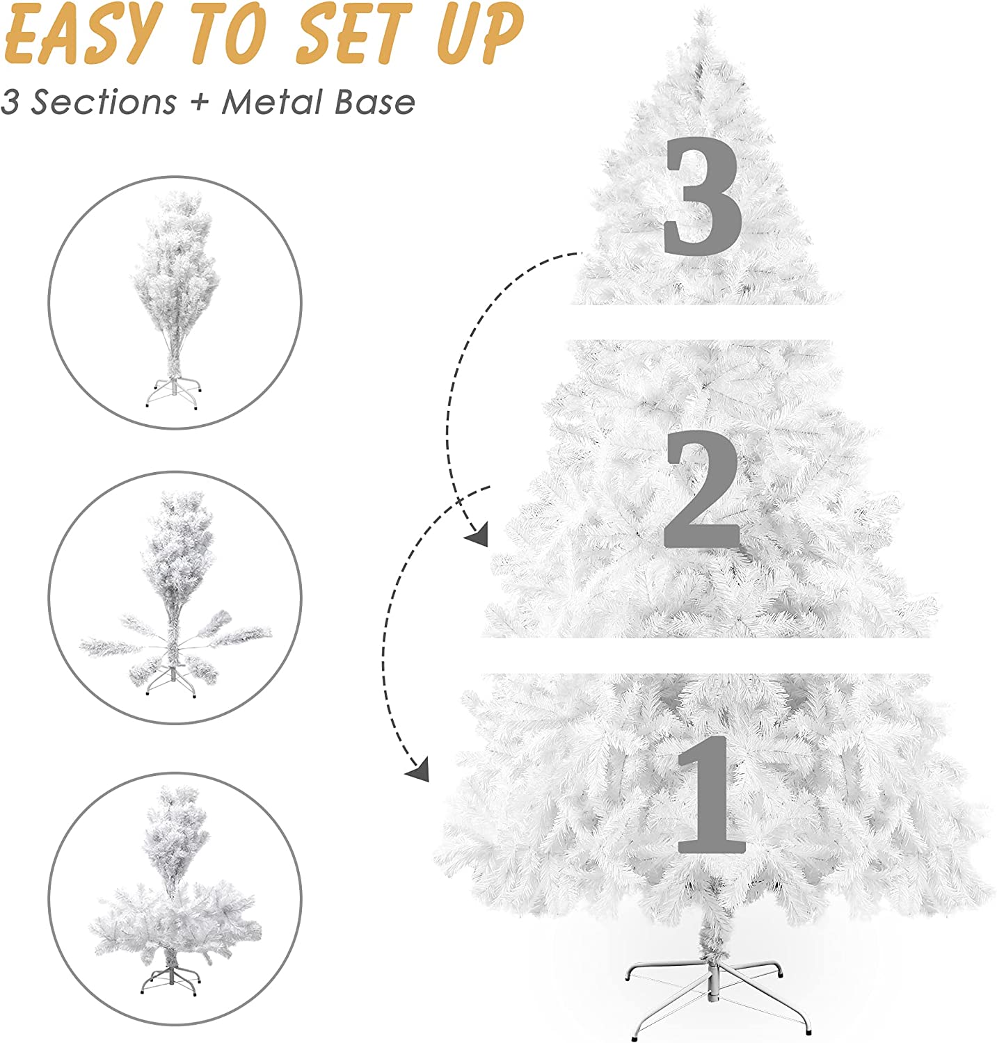 7' High Christmas Tree 1000 Tips Decorate Pine Tree with Metal Legs White & Decorations - Bosonshop